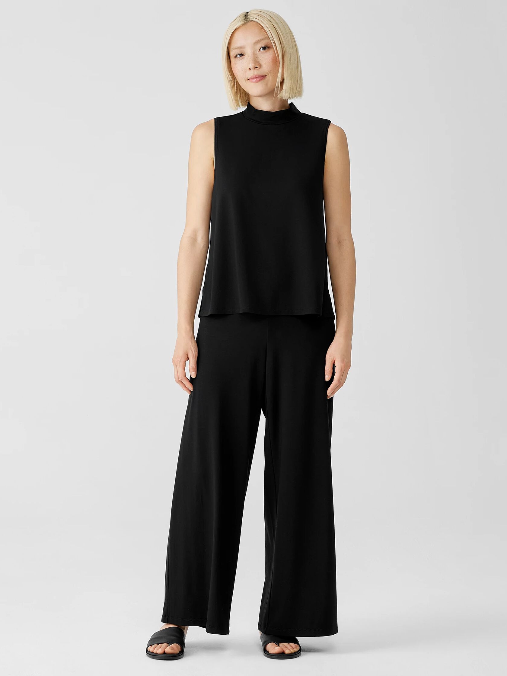Stretch Jersey Knit Mock Neck Tank