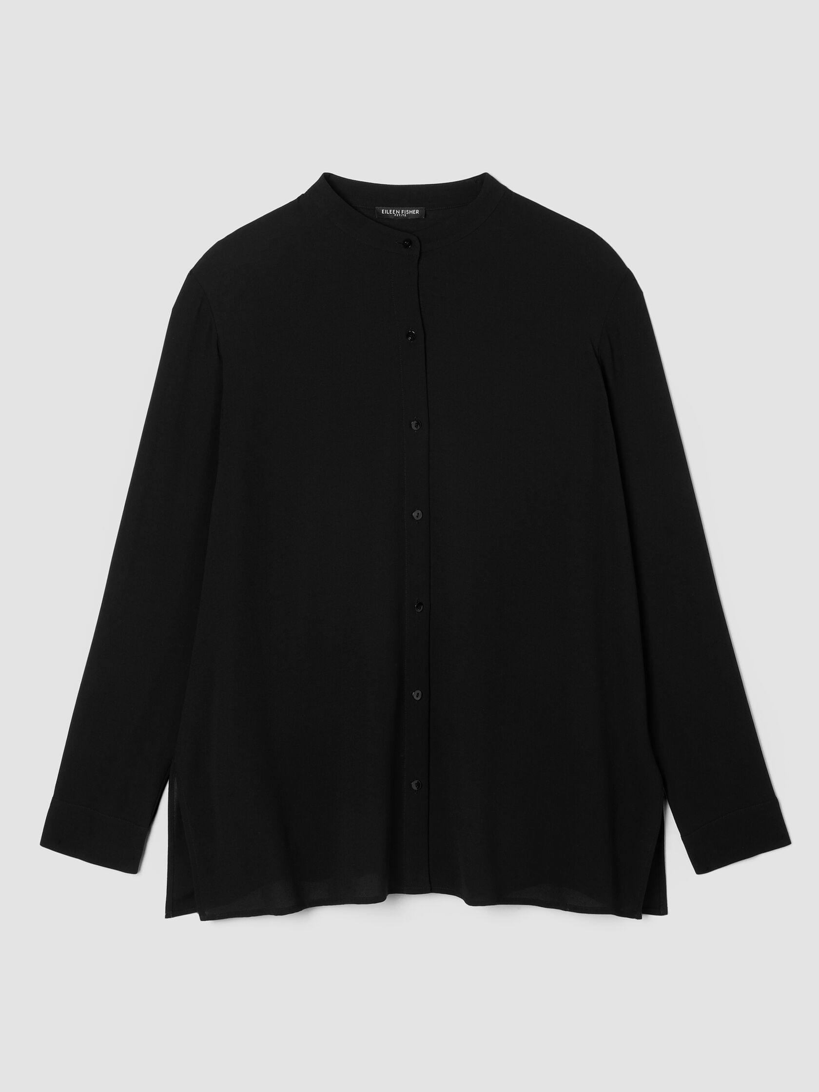Silk Georgette Crepe Band Collar Shirt