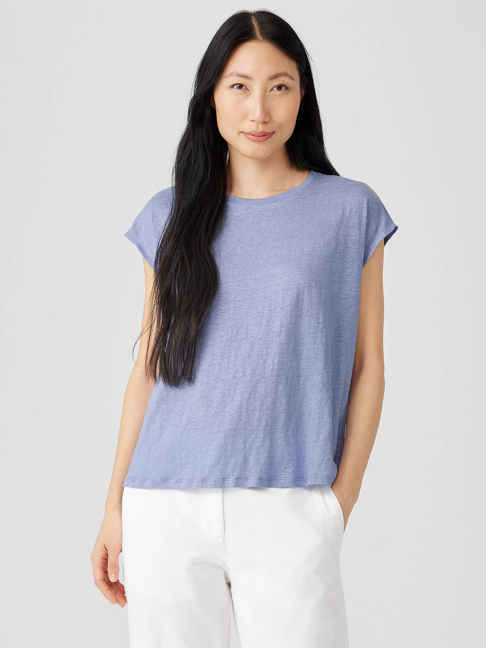 Organic Linen Jersey Shirred-Back Top