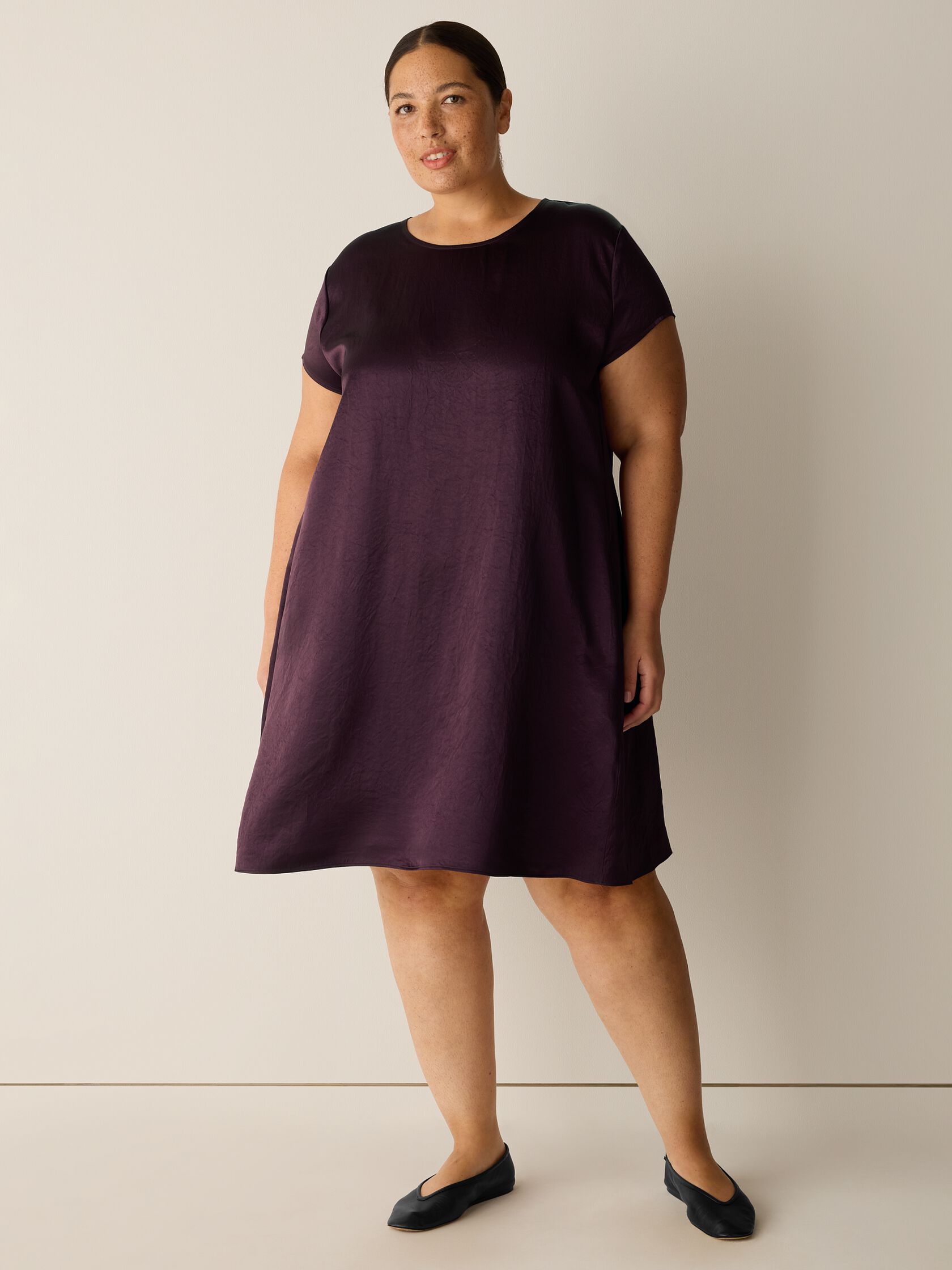 Textured Satin Round Neck Dress