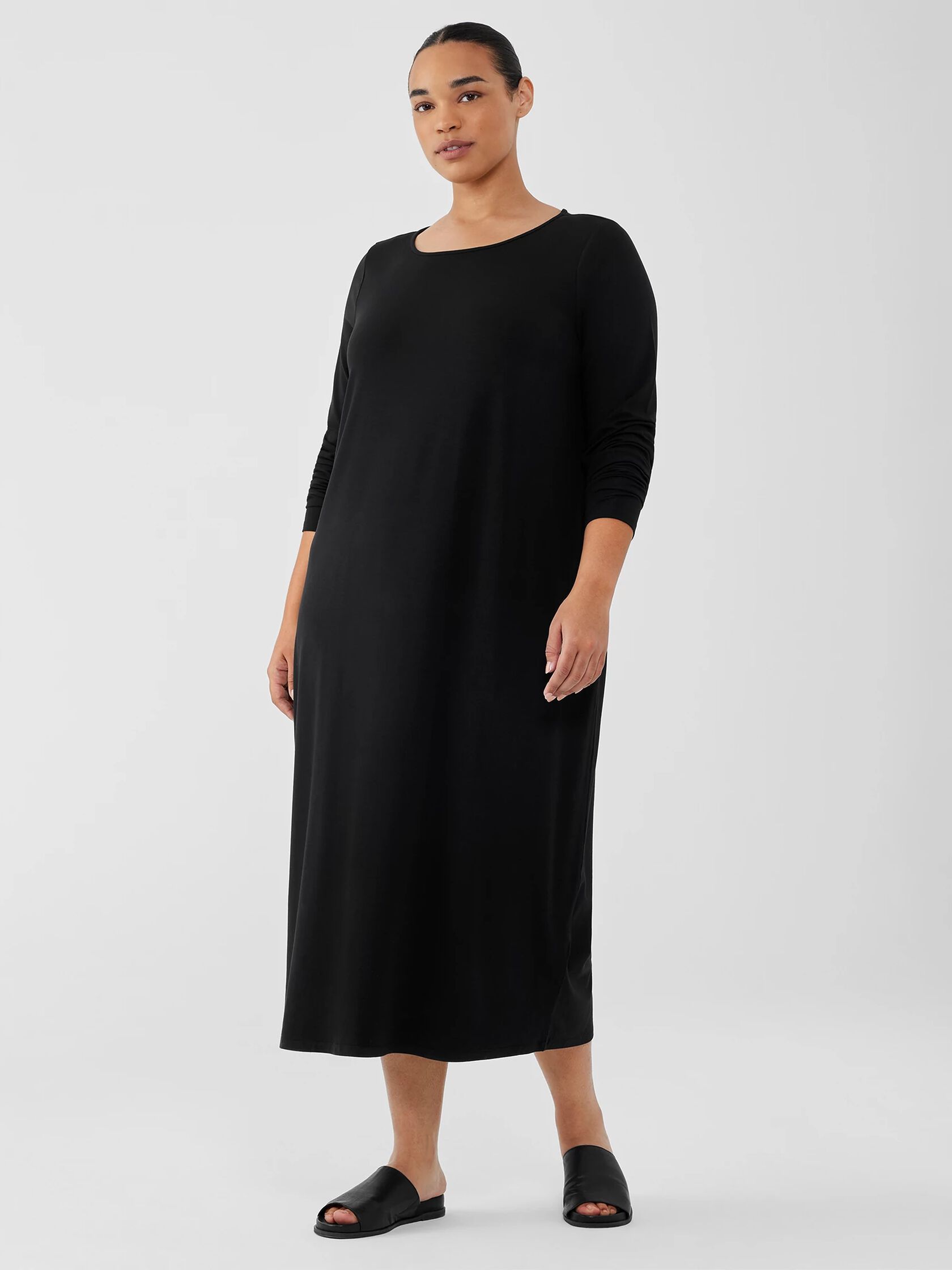 Stretch Jersey Knit Jewel Neck Dress