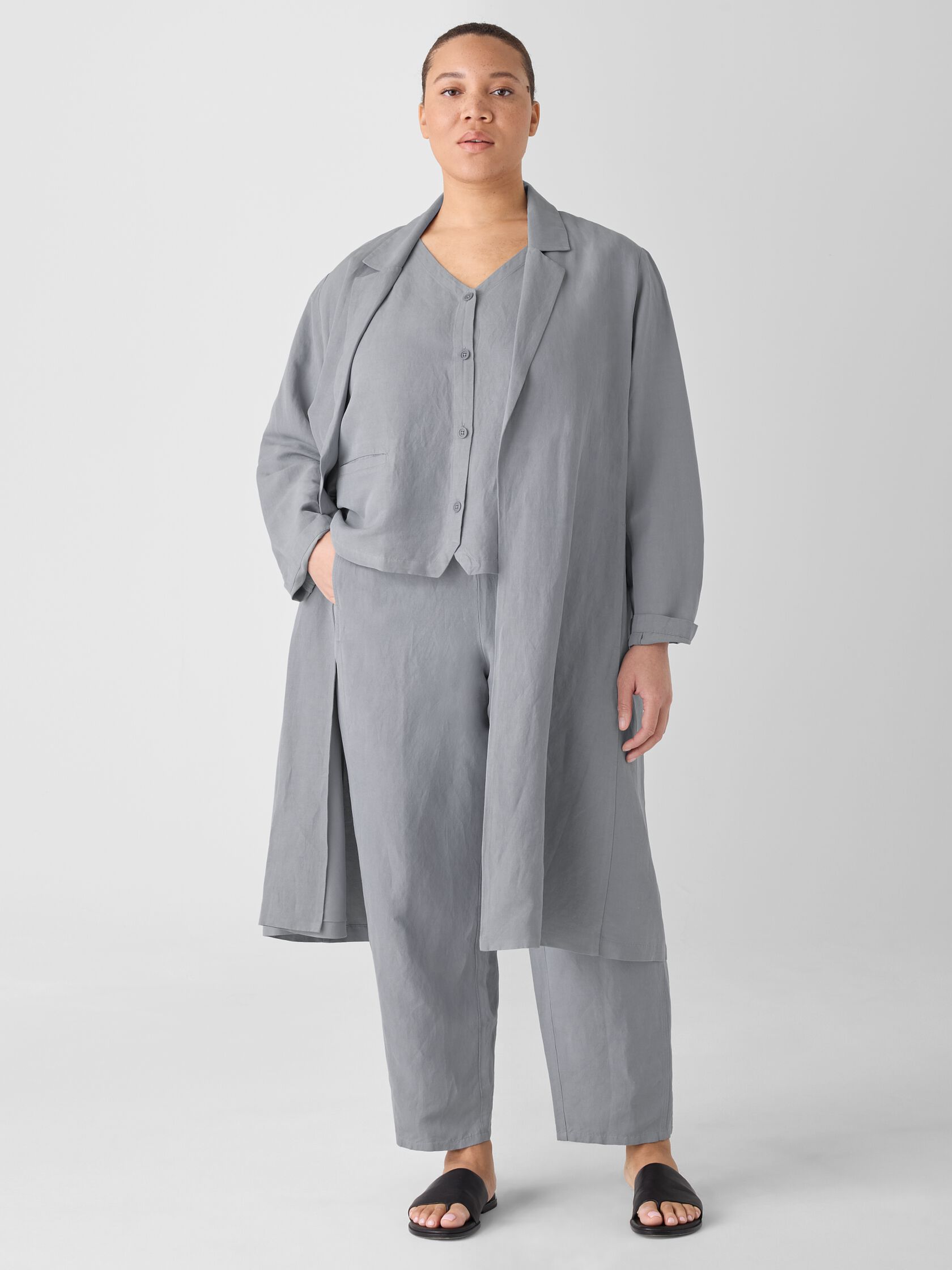 Linen Silk Twill Long Blazer