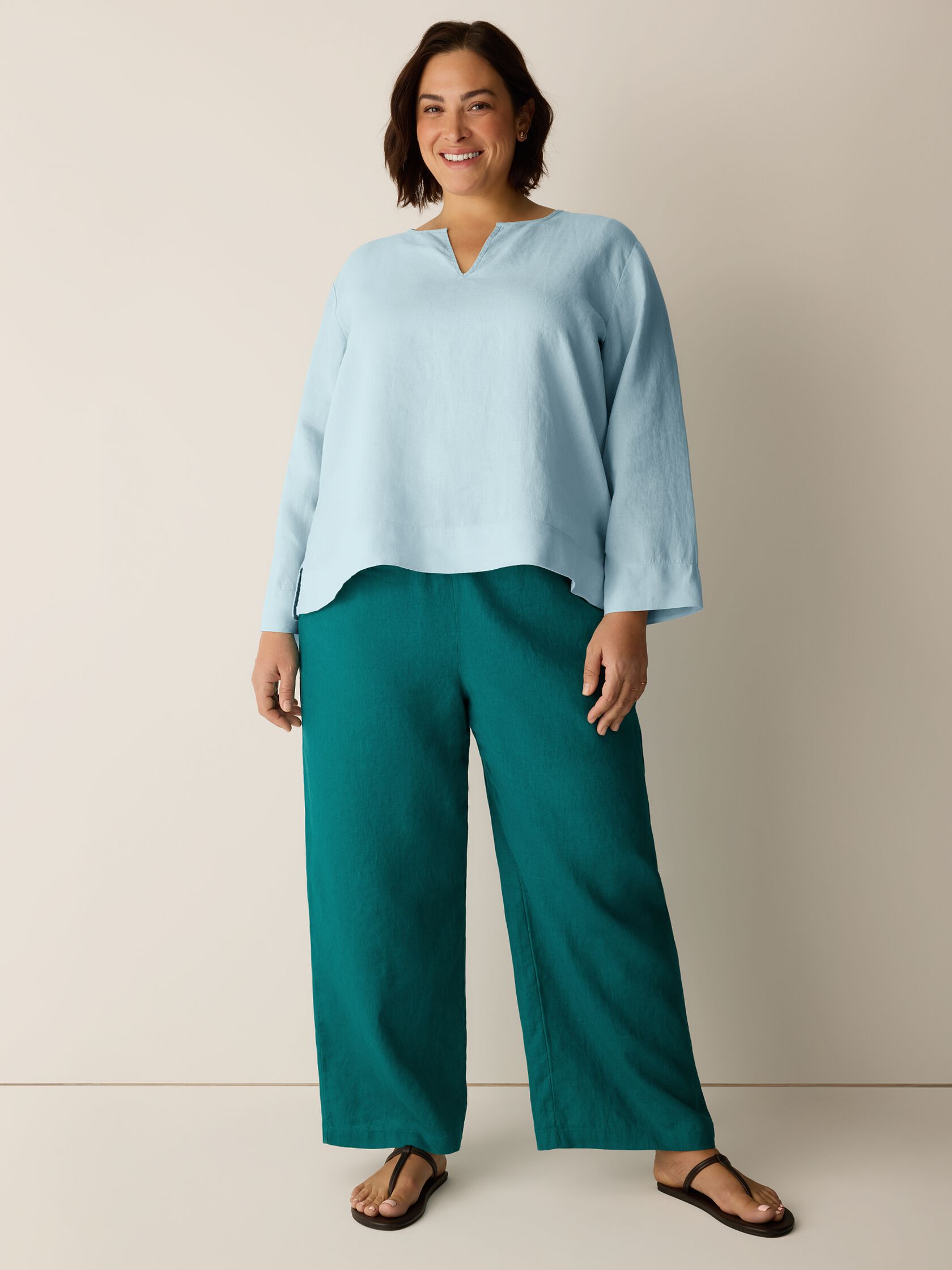 Organic Handkerchief Linen Split Neck Top