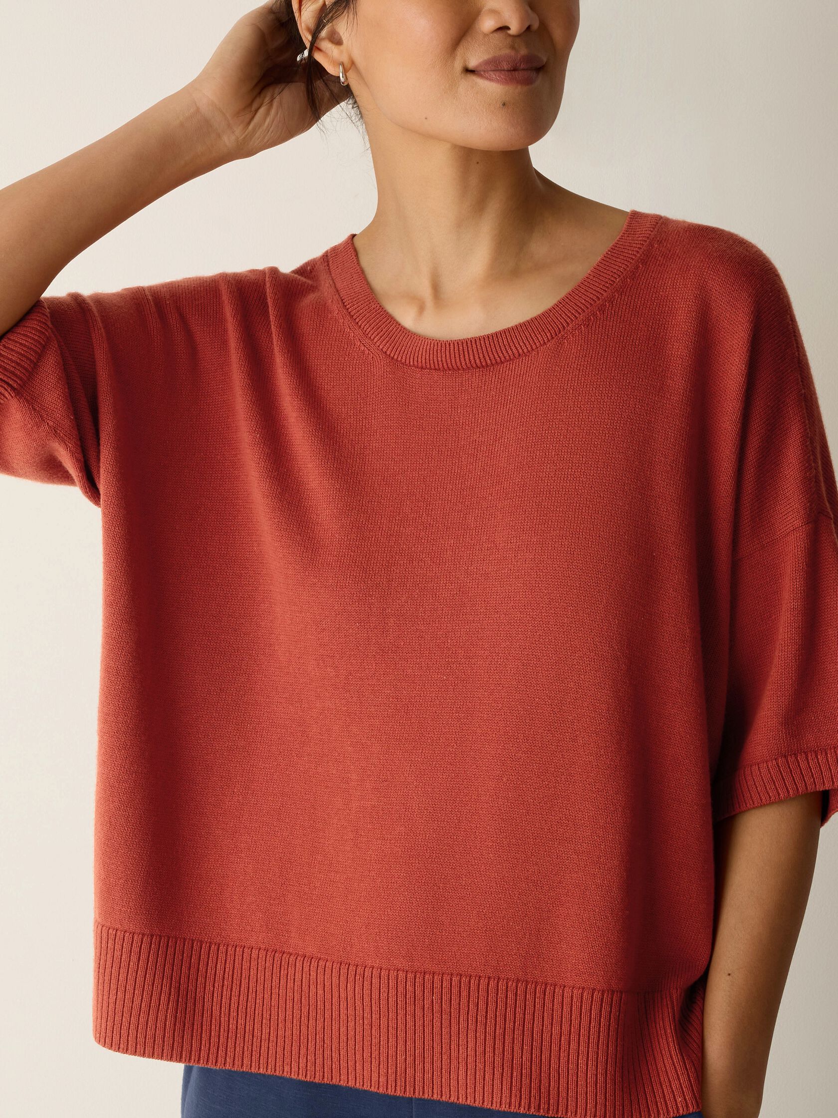 Peruvian Cotton Blend Elbow-Sleeve Top