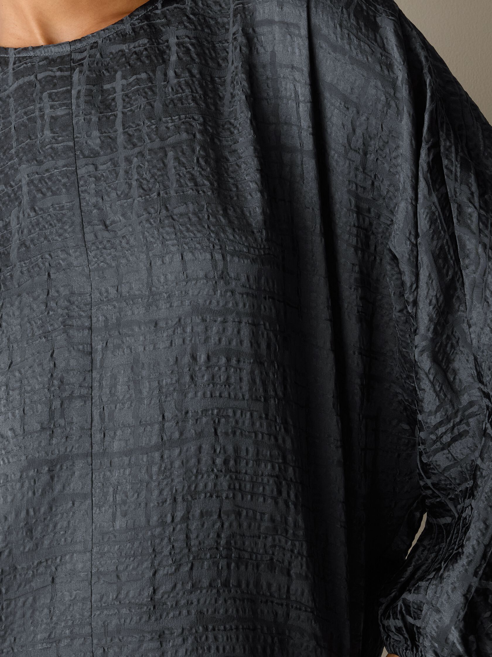 Dimensional Silk Jacquard Round Neck Top