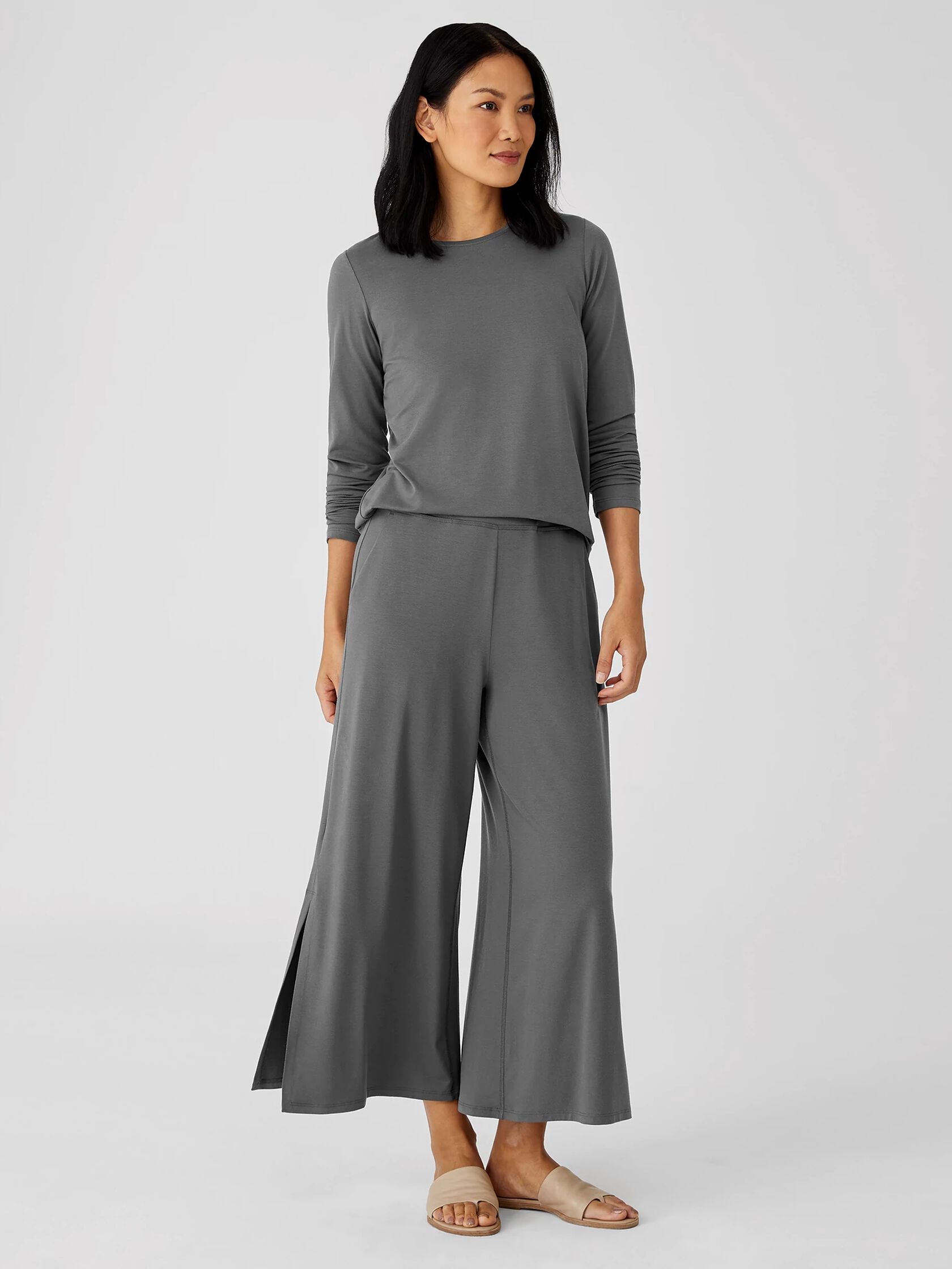 Fine Jersey Wide-Leg Pant with Slits