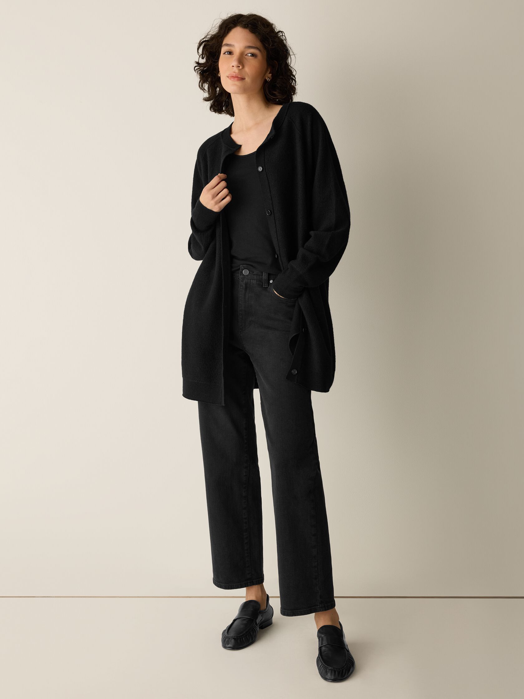 Fine Felted Wool Long Cardigan in Regenerative Wool