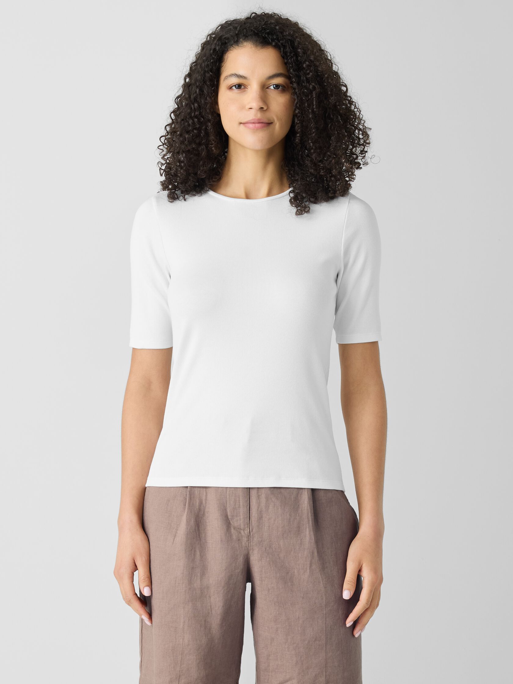 Organic Cotton Stretch Rib Crew Neck Top