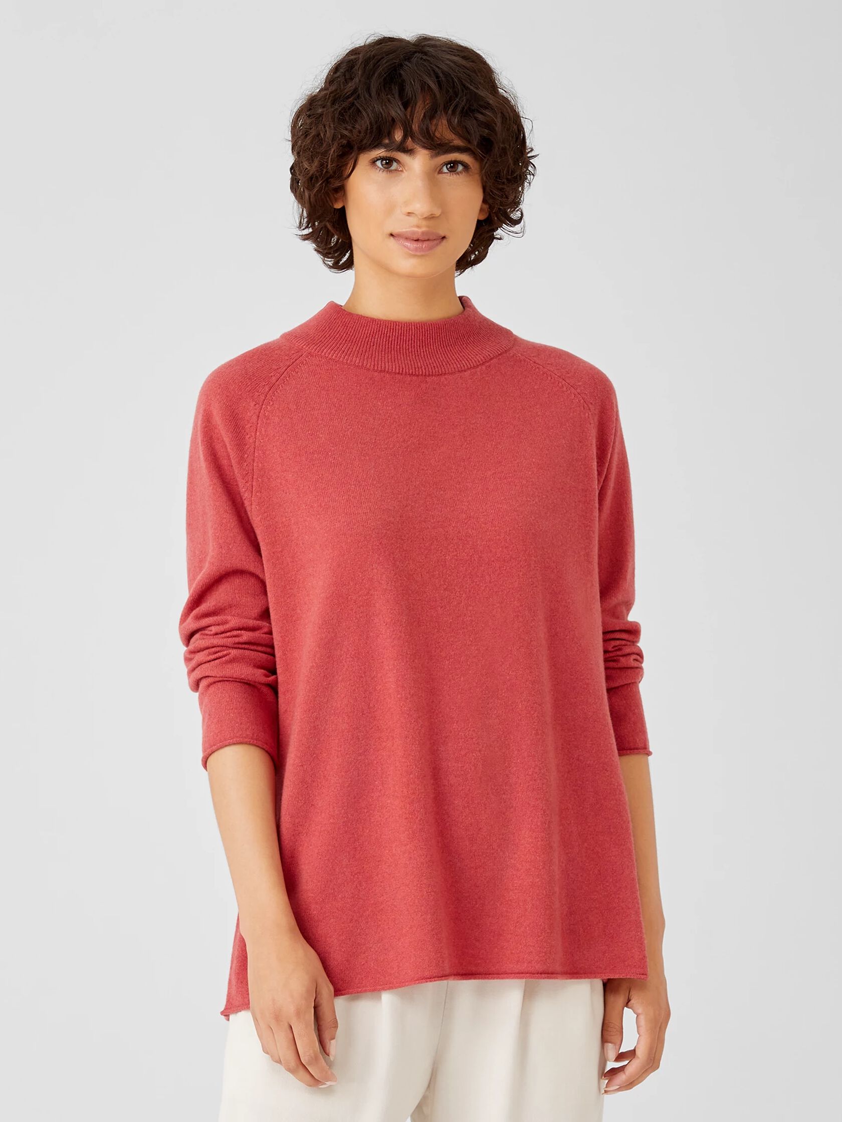 Recycled Cashmere Wool Mock Neck Box-Top