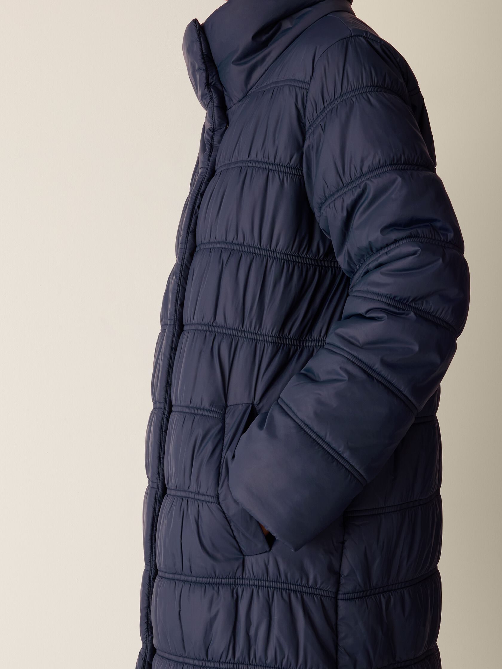 Eggshell Recycled Nylon Ruched Coat