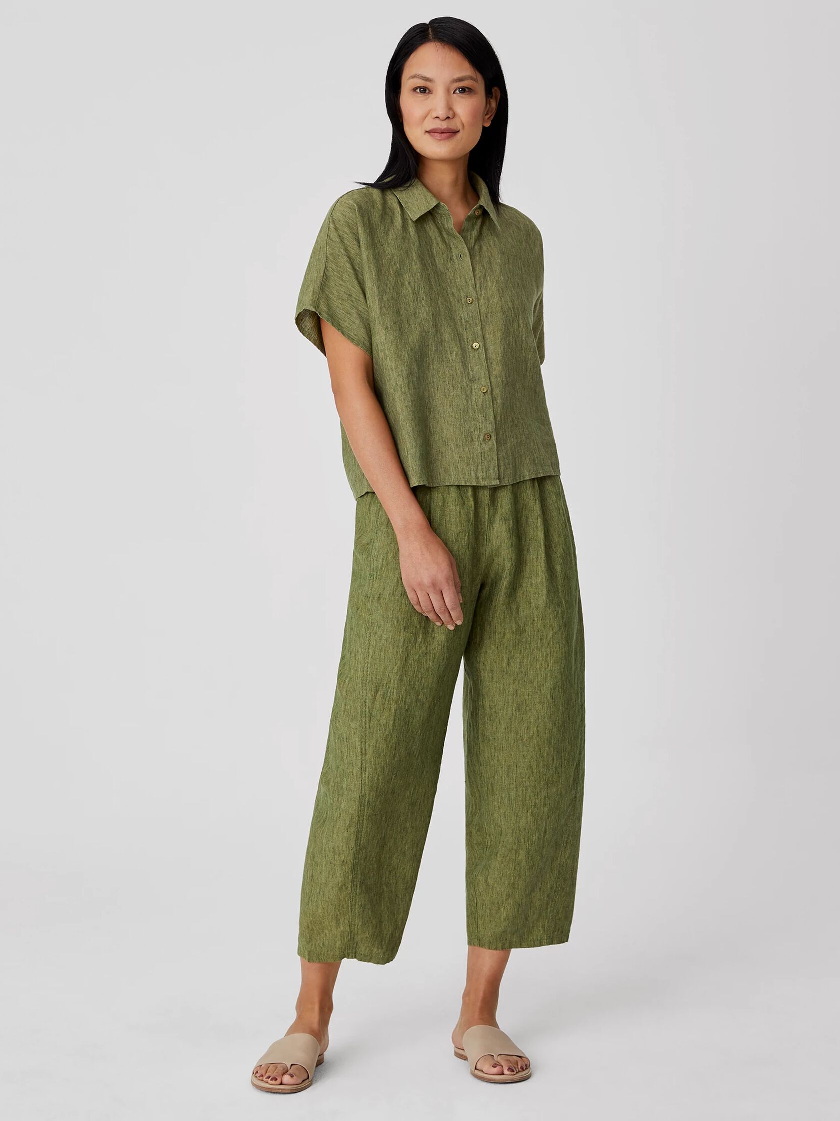 Washed Organic Linen Delave Short-Sleeve Shirt