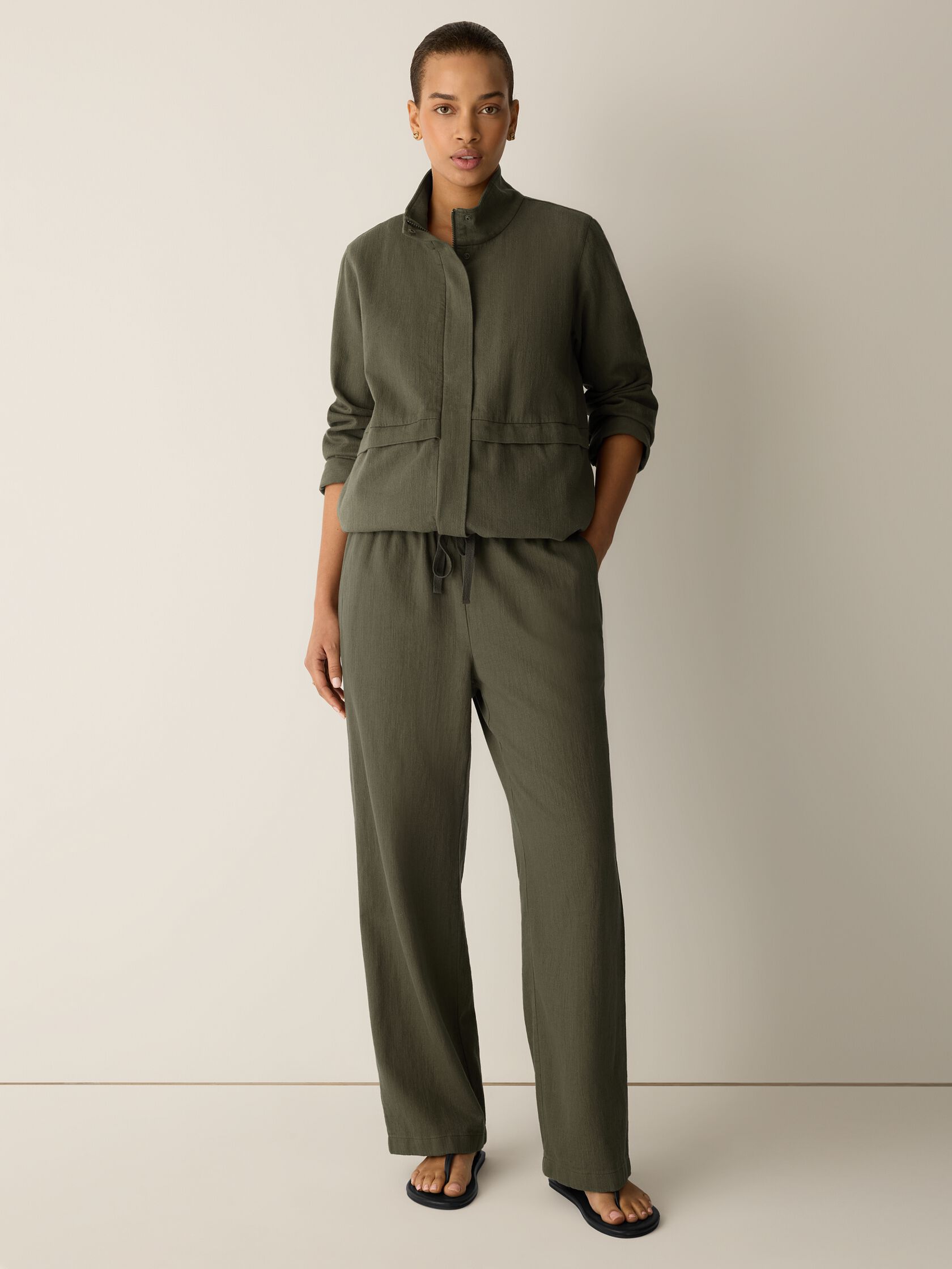 Slubby Organic Cotton Linen Full-Length Straight Pant