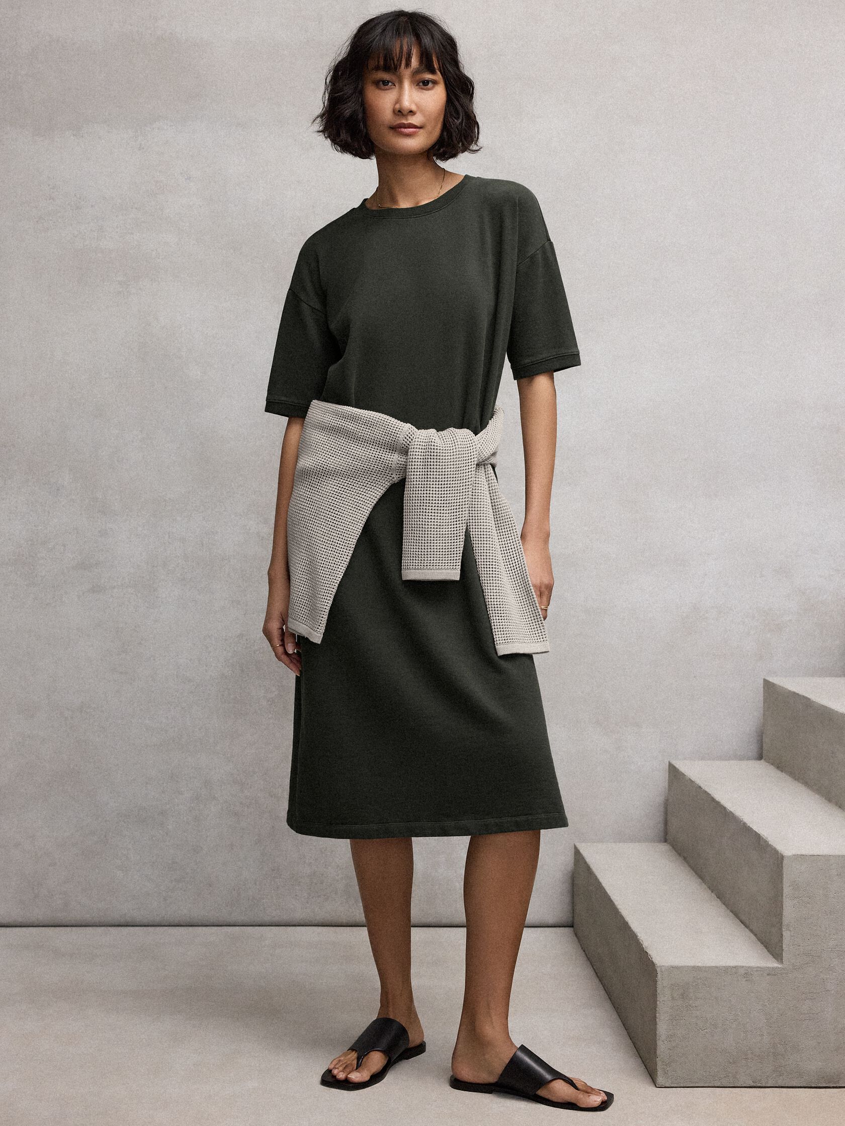 Garment-Dyed Organic Cotton Terry Crew Neck Dress