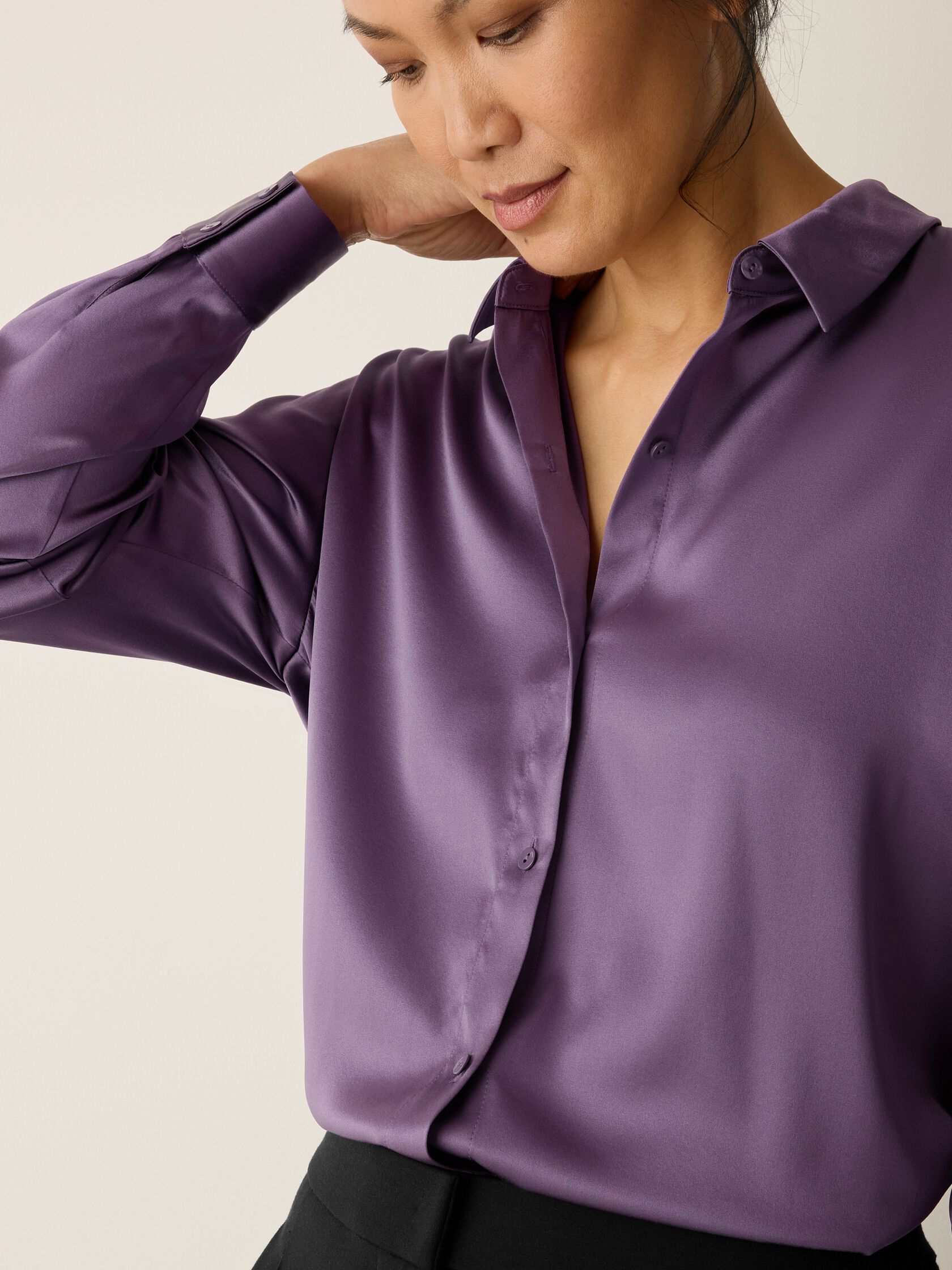 Stretch Silk Charmeuse Classic Collar Shirt