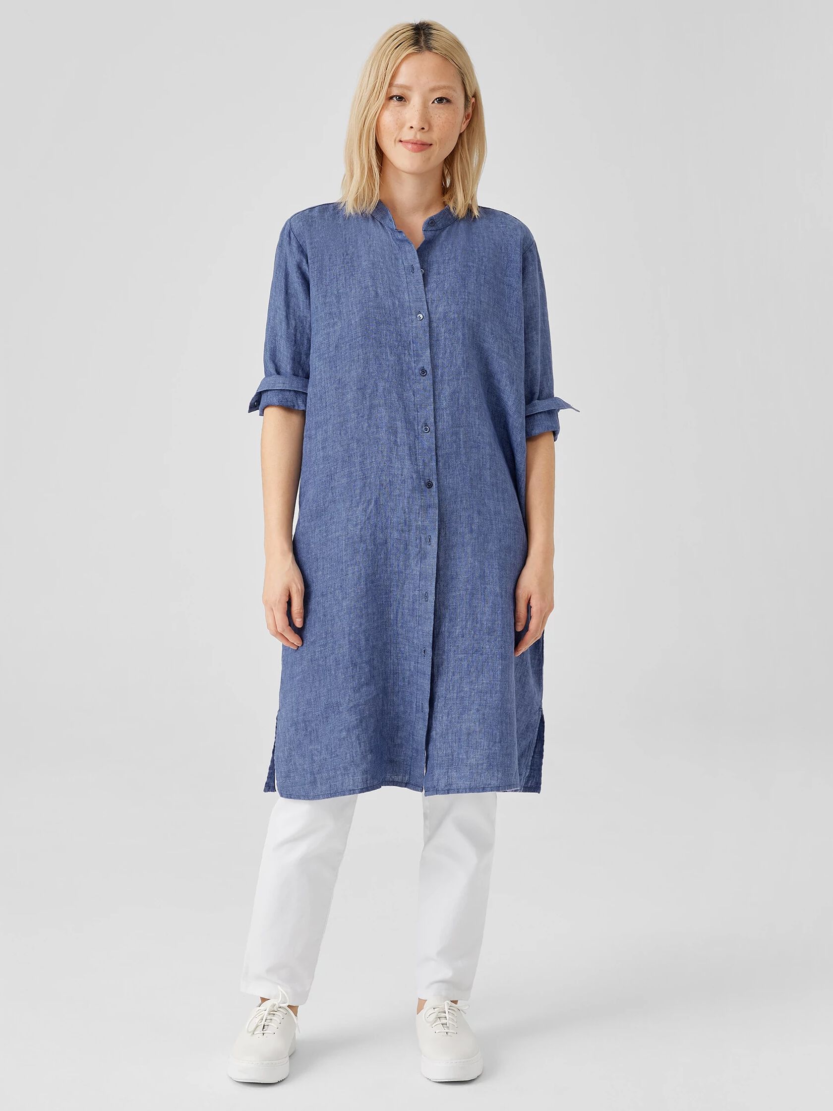 Washed Organic Linen Delave Shirtdress