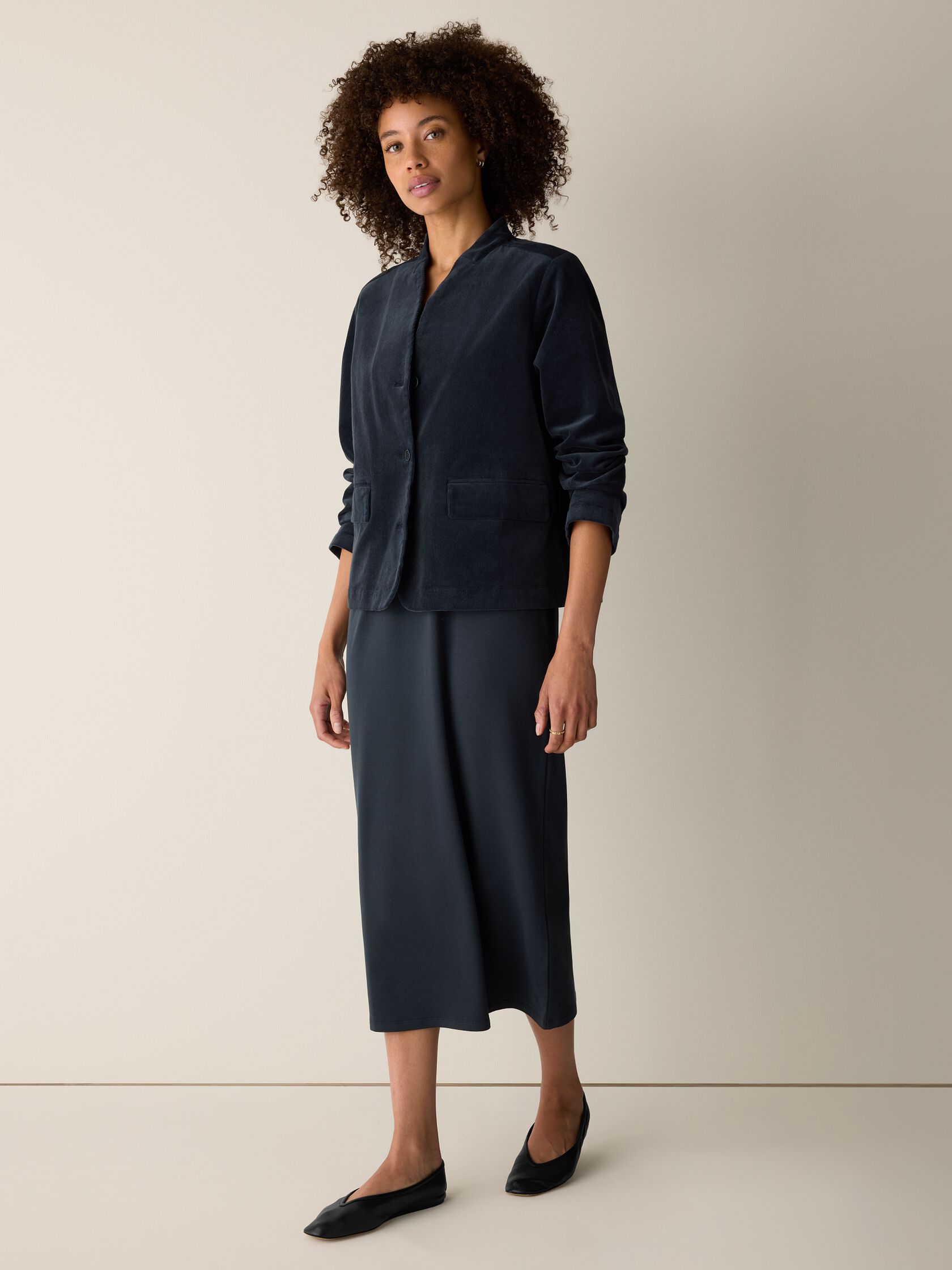 Organic Cotton Stretch Corduroy High Collar Jacket