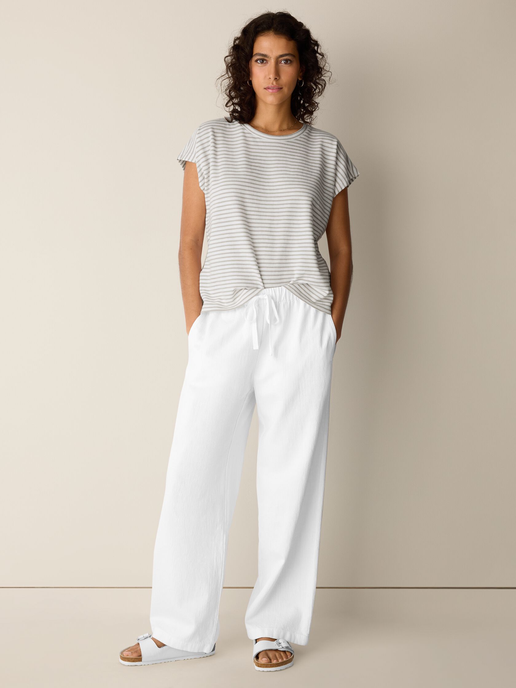 Slubby Organic Cotton Linen Full-Length Straight Pant