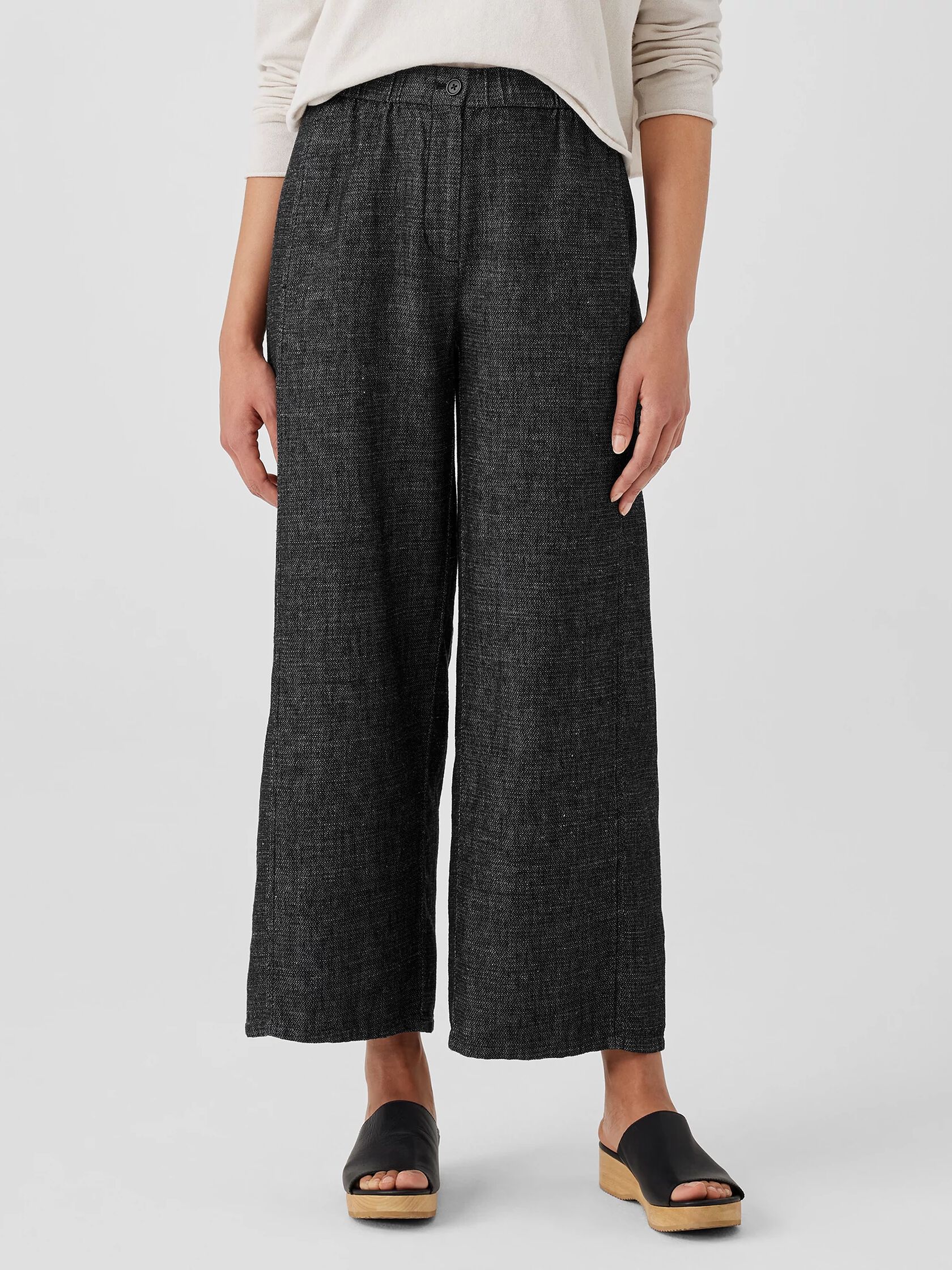 Tweedy Hemp Cotton Wide-Leg Pant