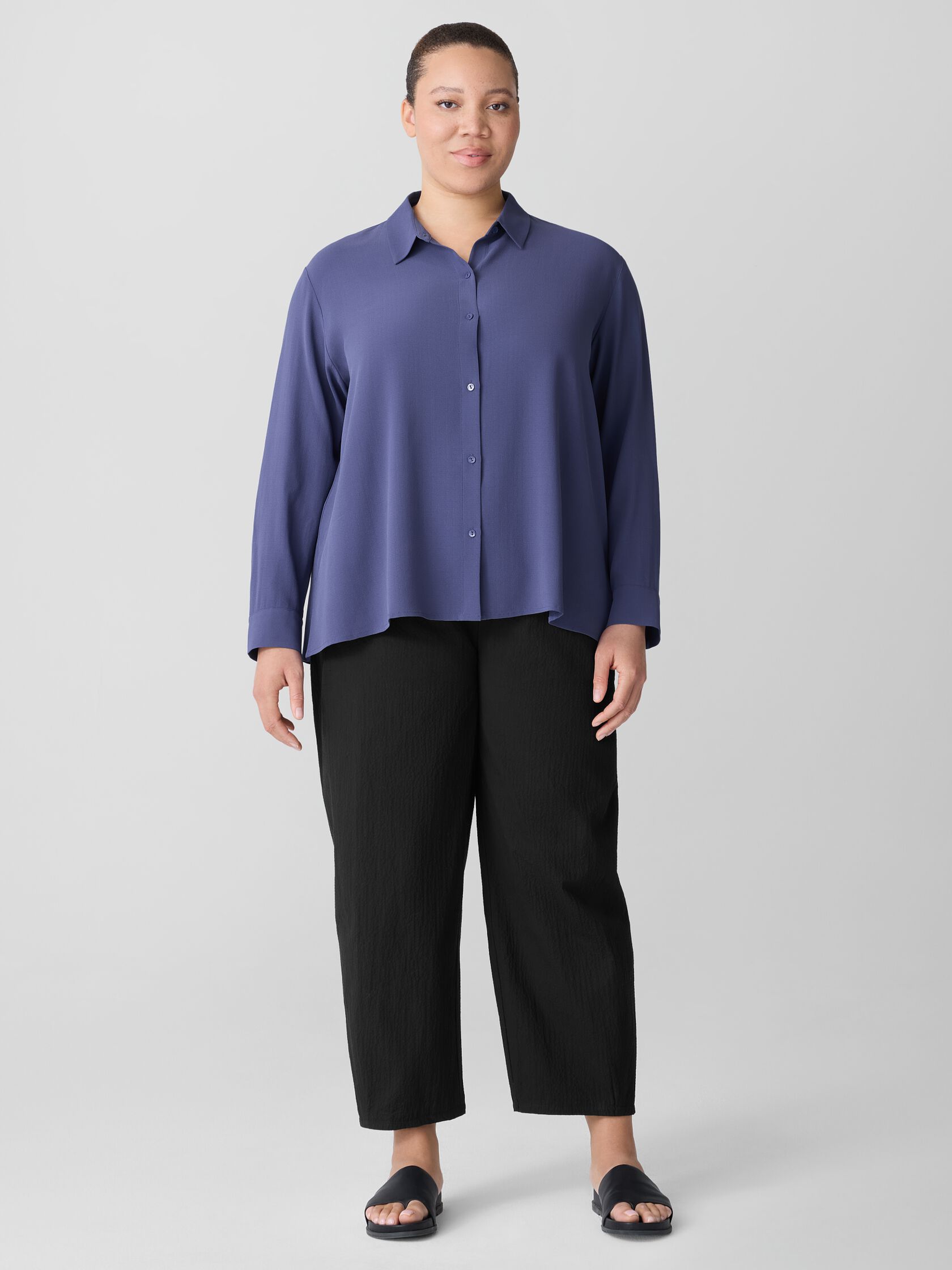 Silk Georgette Crepe Classic Collar Shirt
