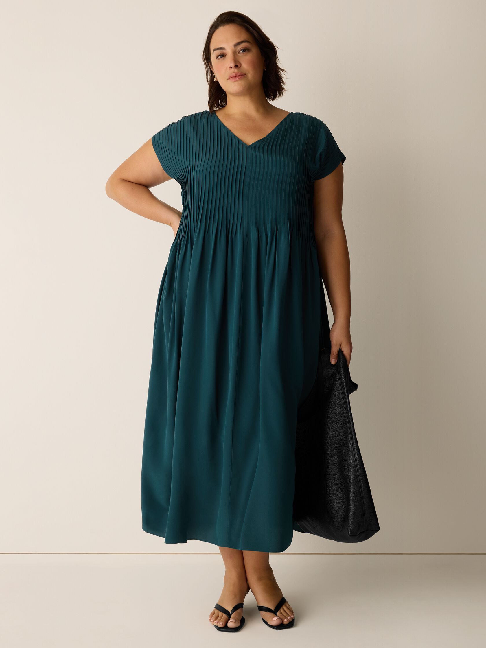 Silk Crepe de Chine V-Neck Dress