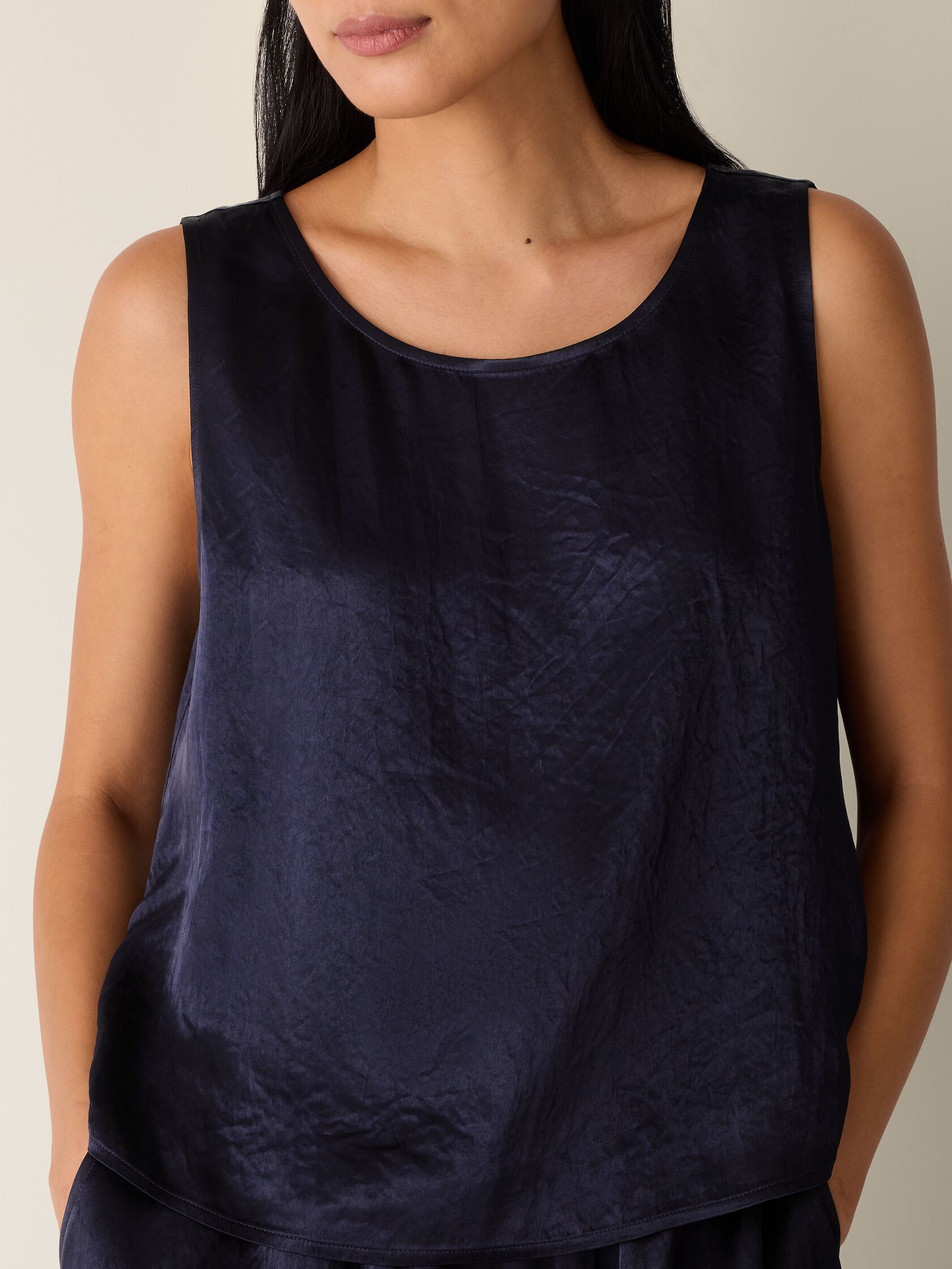 Textured Satin Ballet Neck Tank