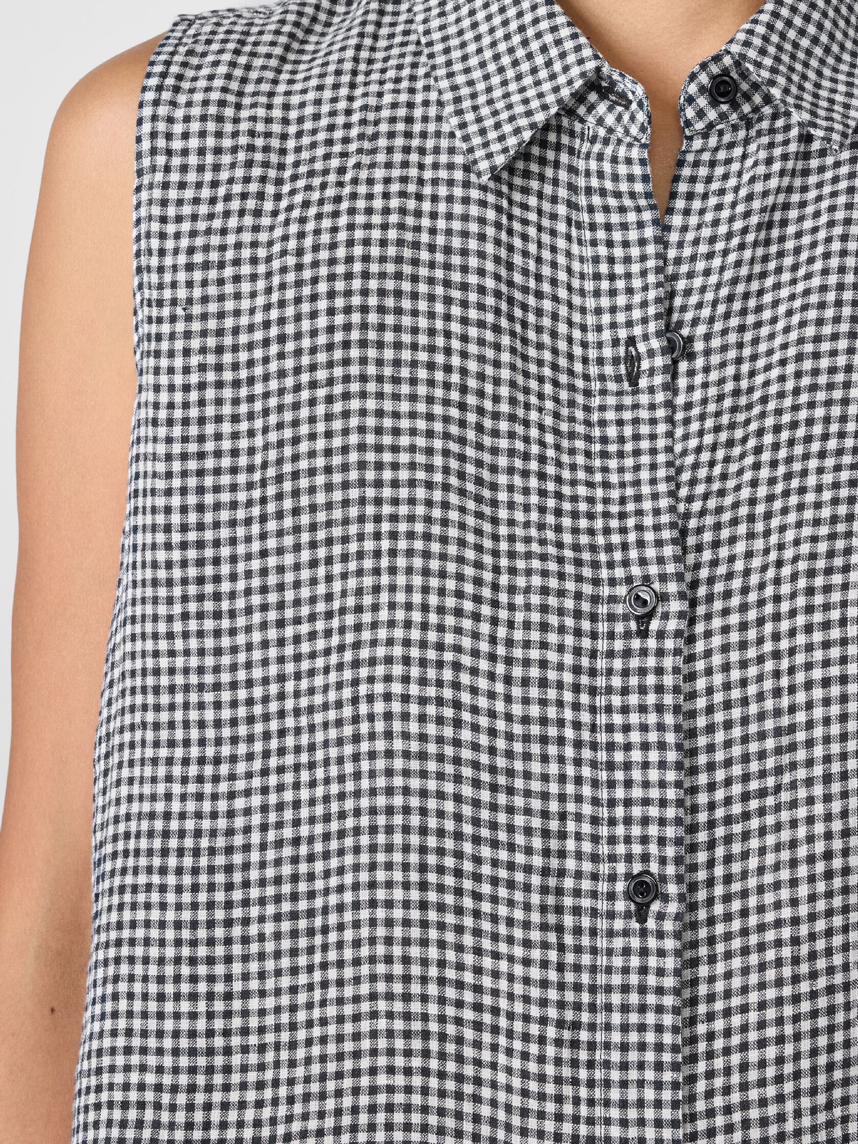 Puckered Organic Linen Sleeveless Shirt