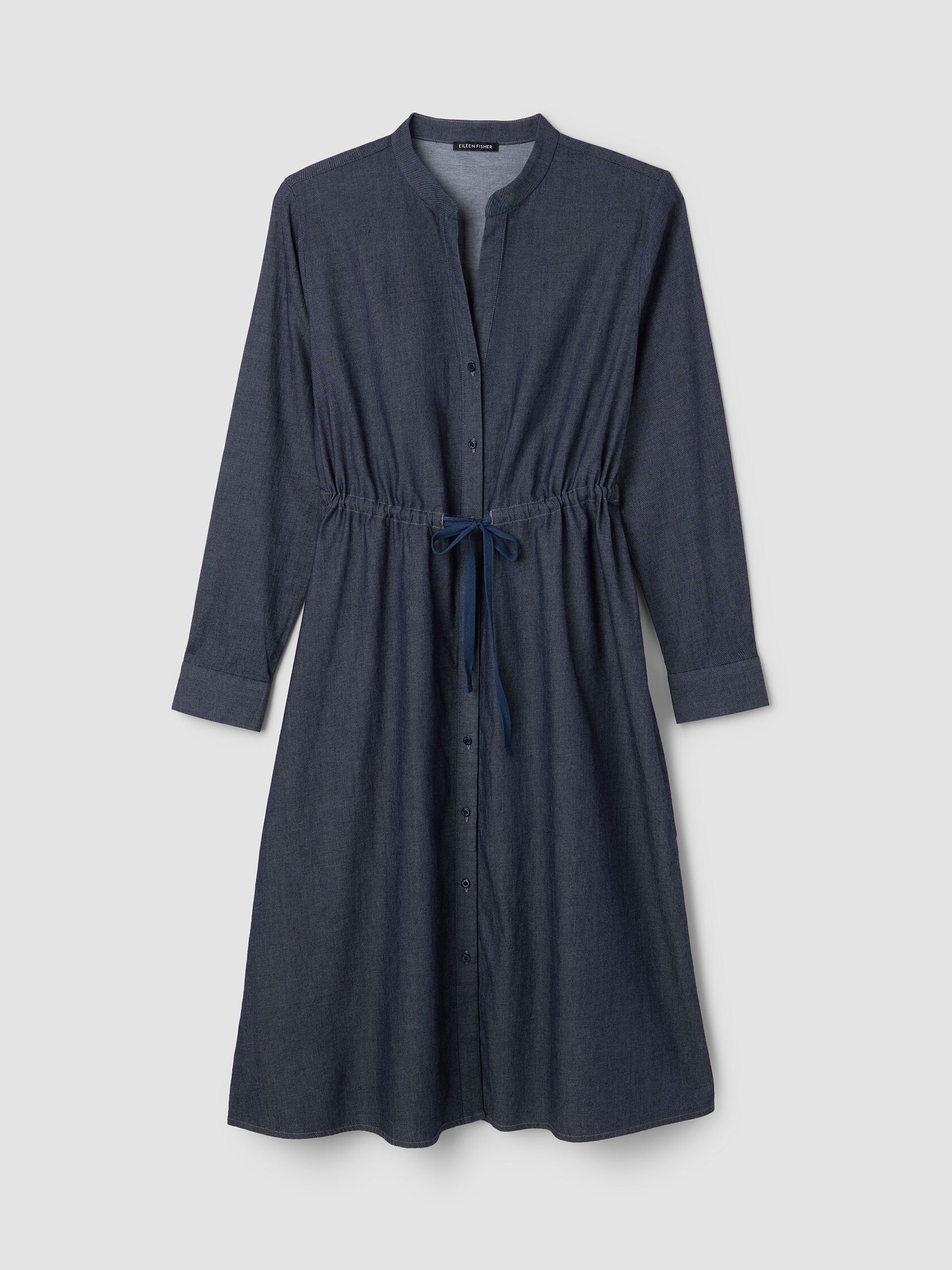 Airy Organic Cotton Twill Band Collar Shirtdress