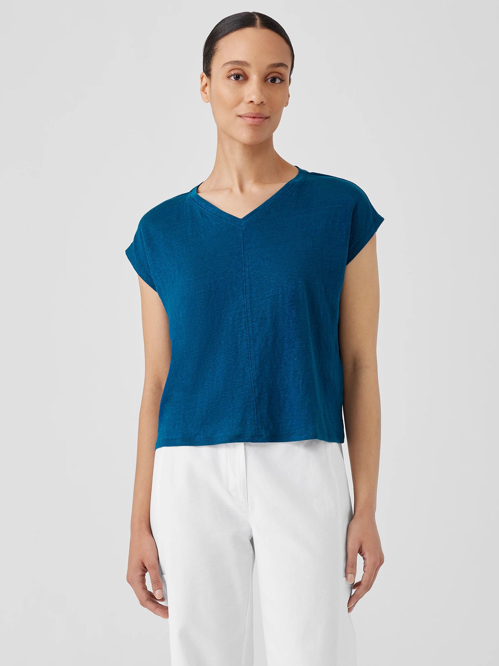 Organic Linen Jersey V-Neck Tee