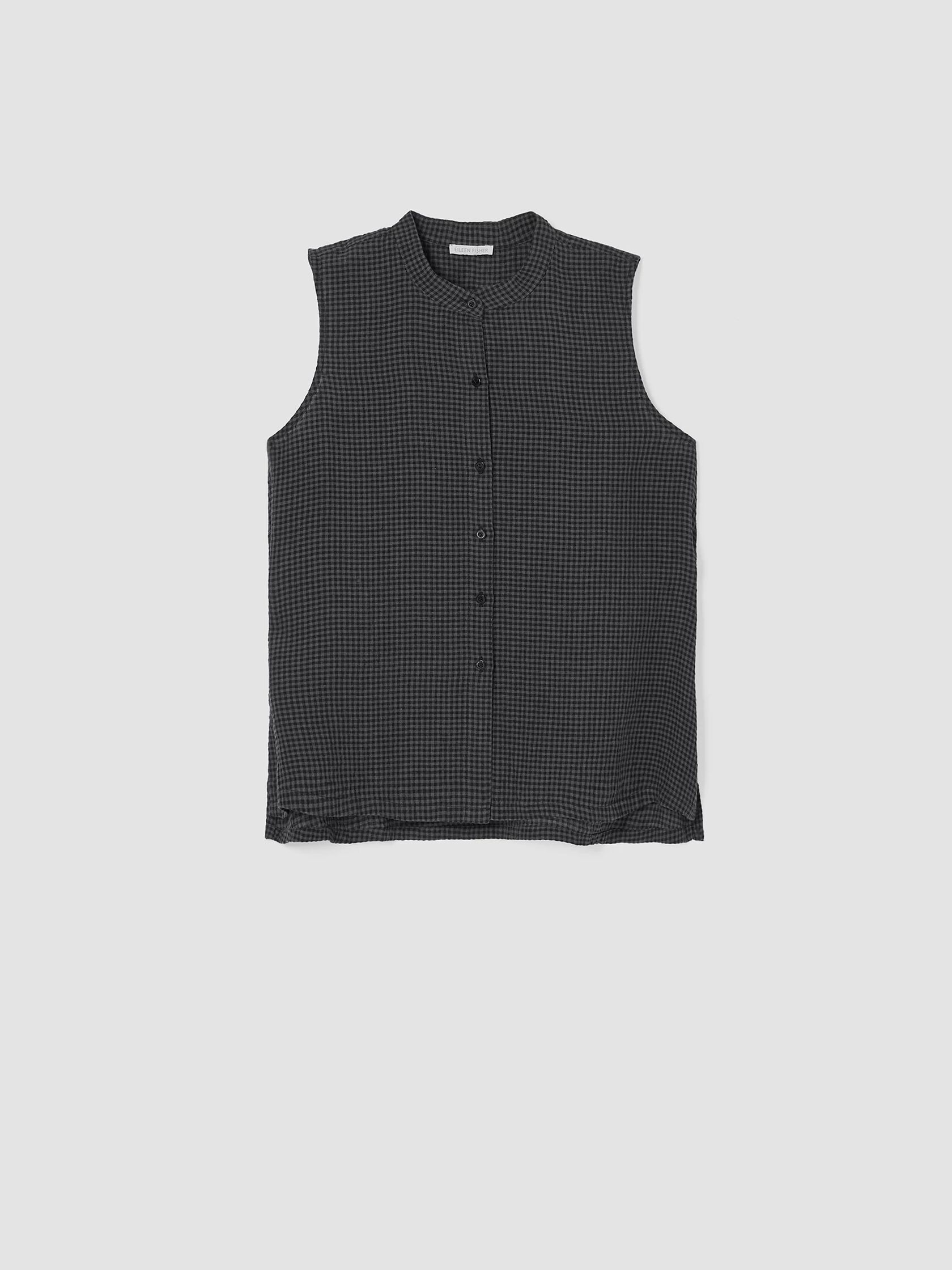 Puckered Organic Linen Sleeveless Shirt