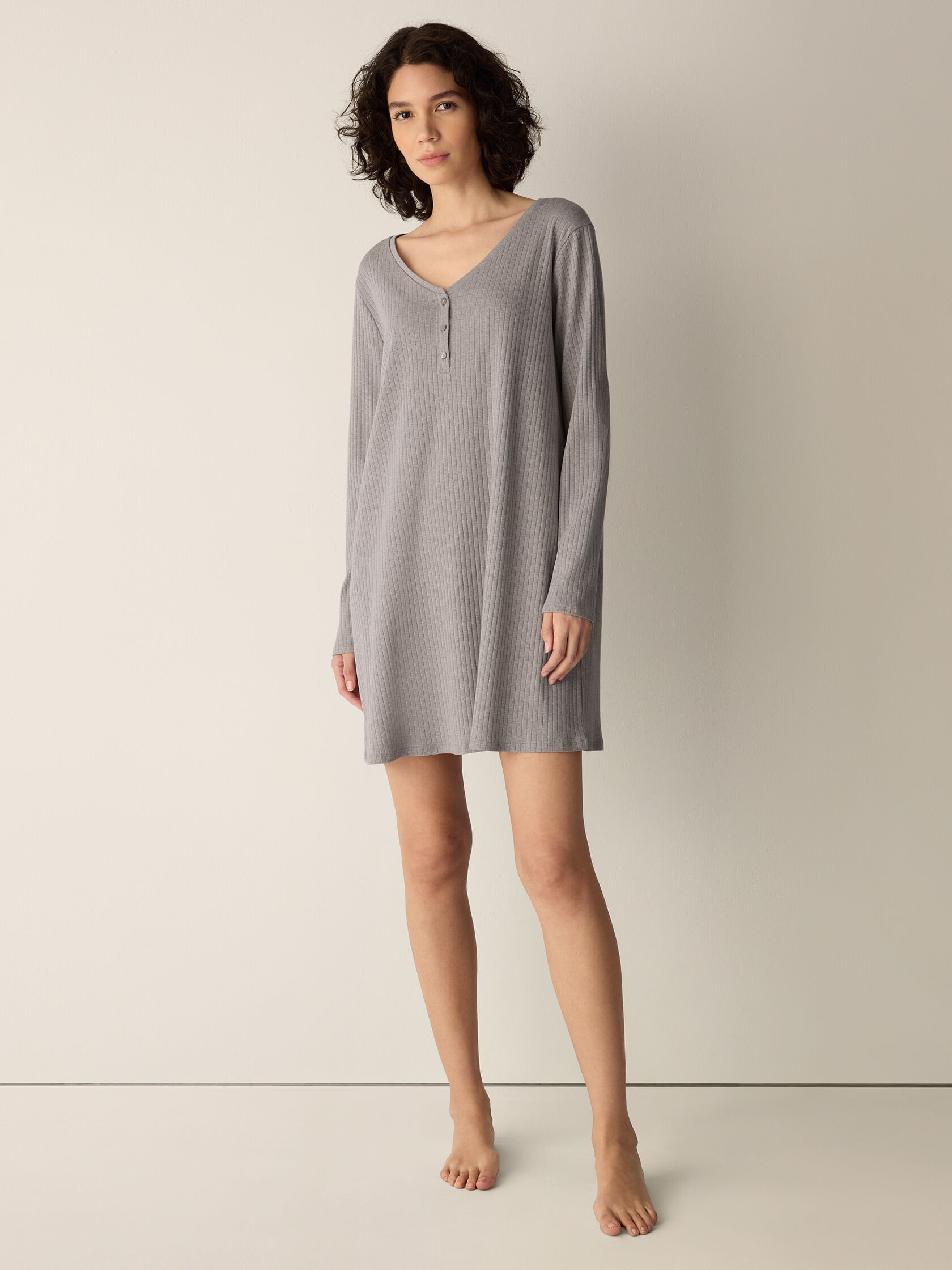 Organic Cotton Rib V-Neck Sleep Dress