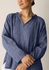 Organic Cotton Microstripe Pucker Split Collar Top