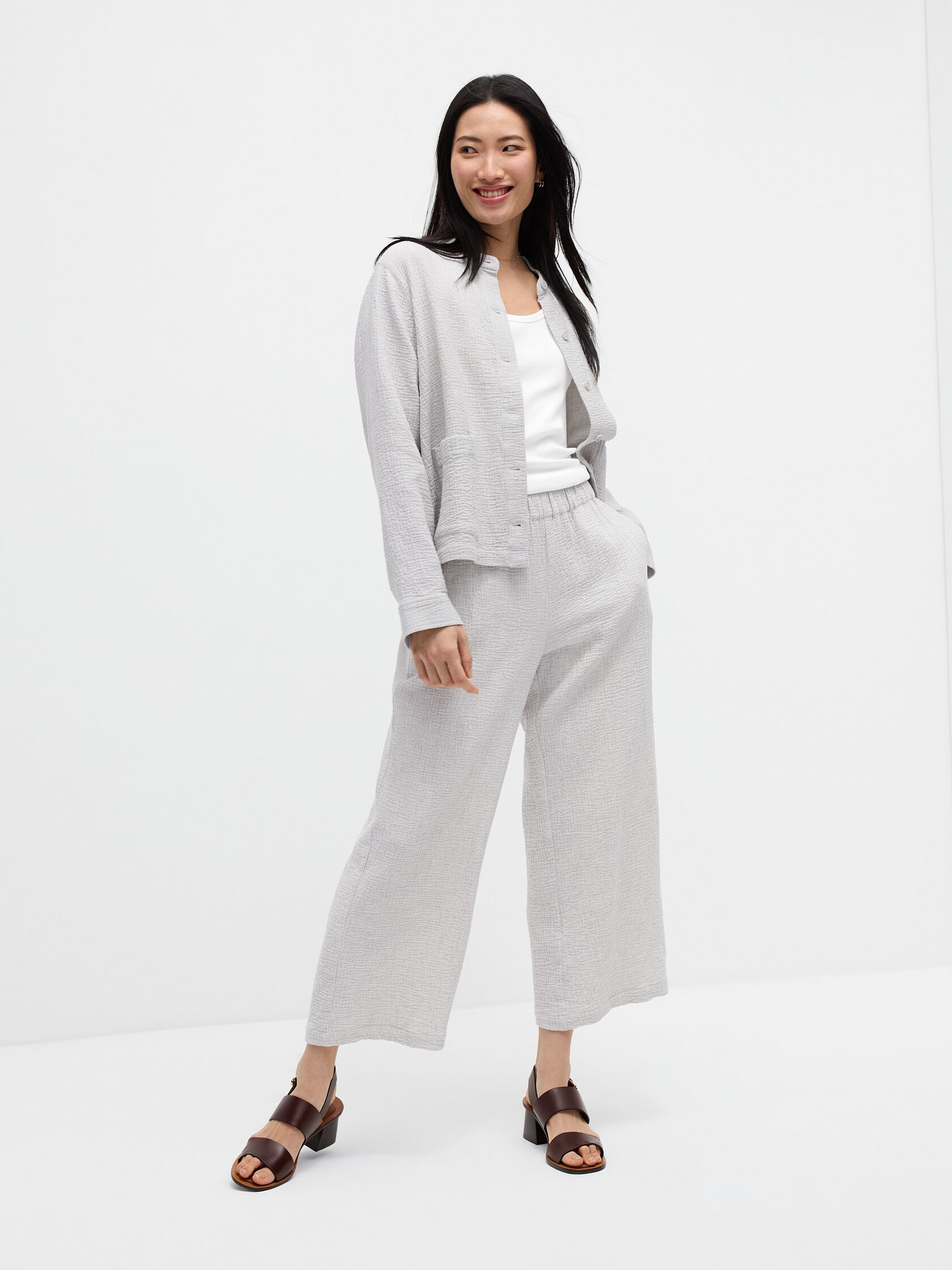Organic Cotton Doubleweave Wide-Leg Pant