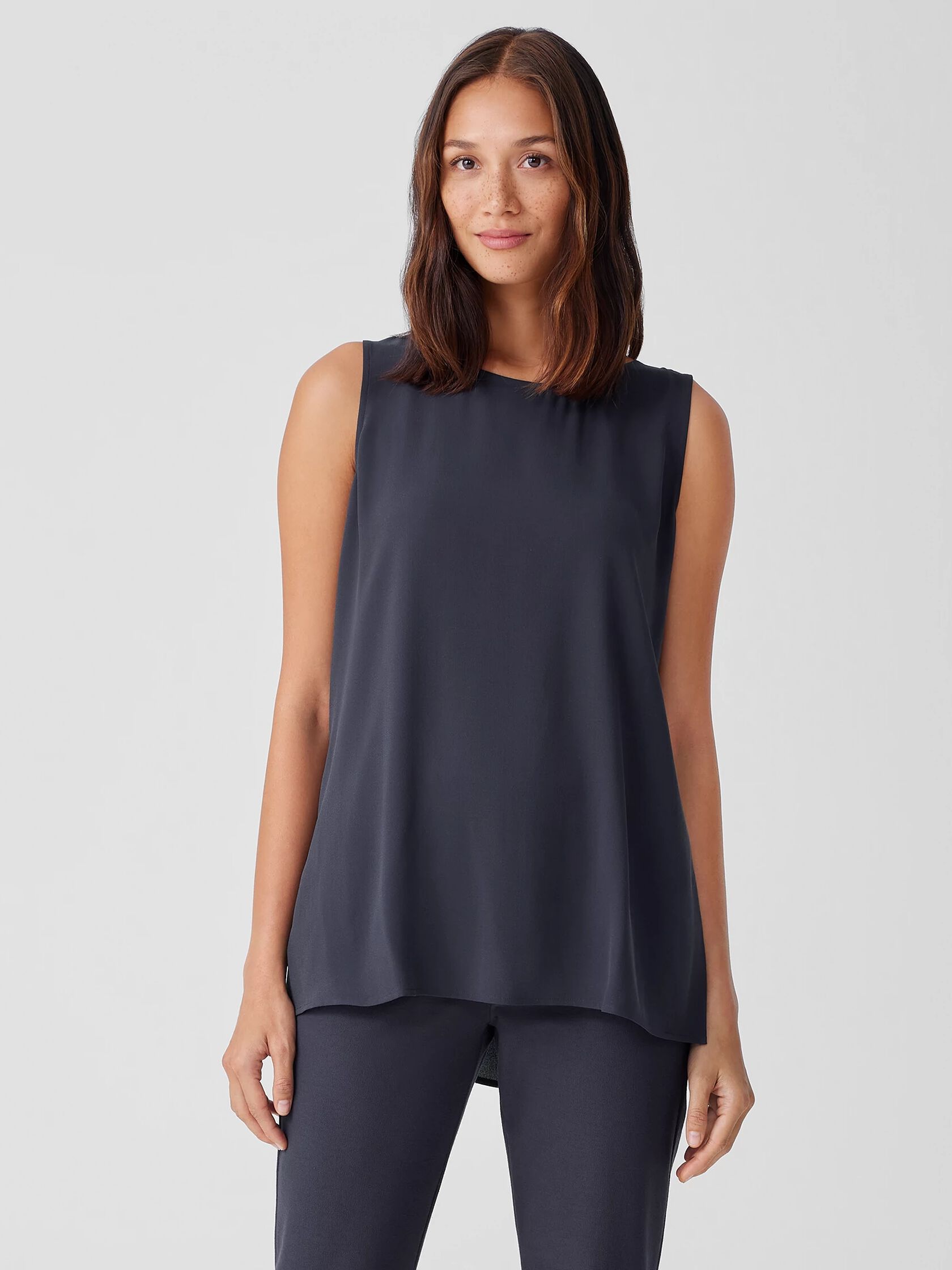 Silk Georgette Crepe Ballet Neck Tank