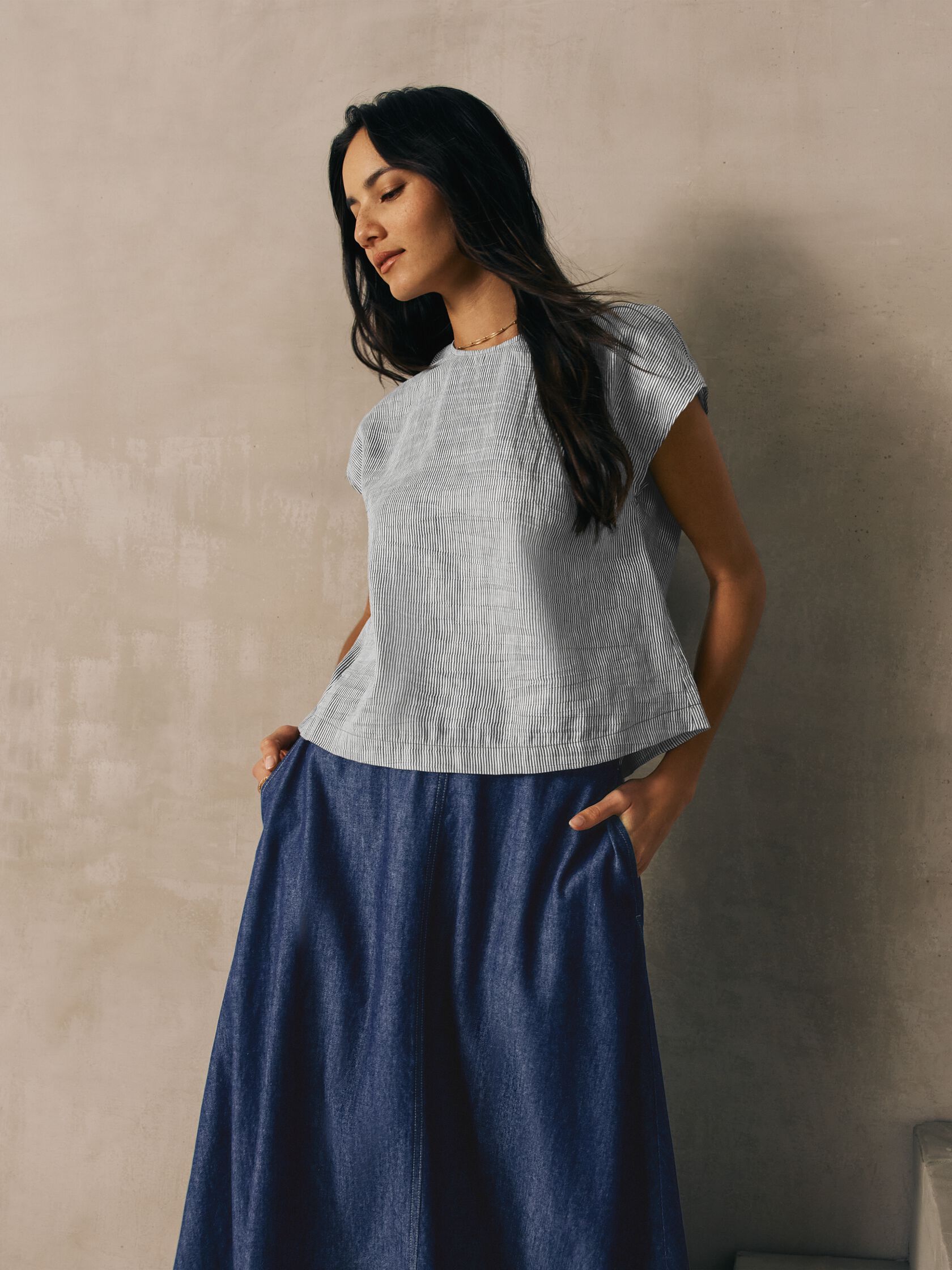Striped Linen Sheen Square Top