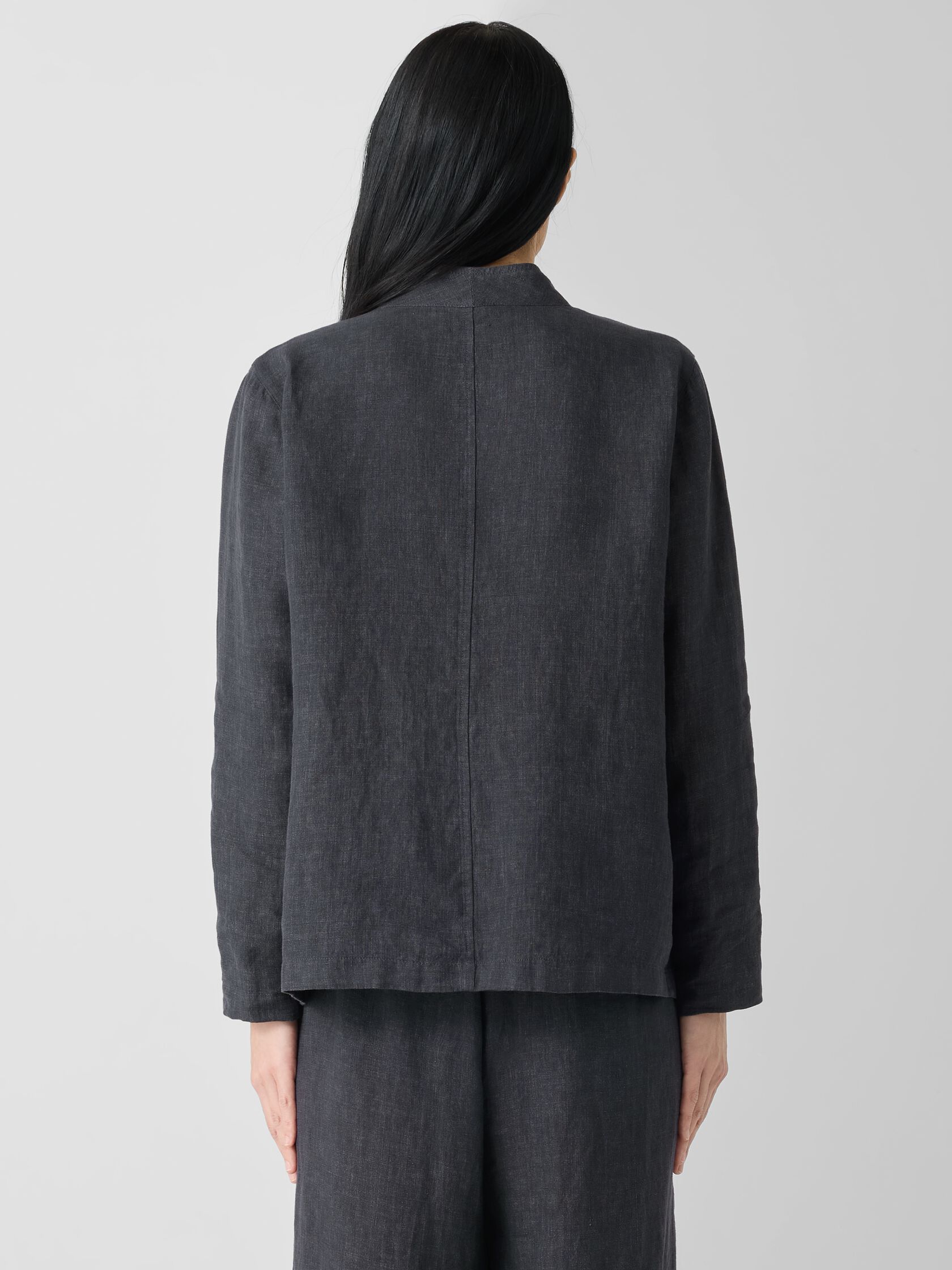 Washed Organic Linen Délavé High Collar Jacket