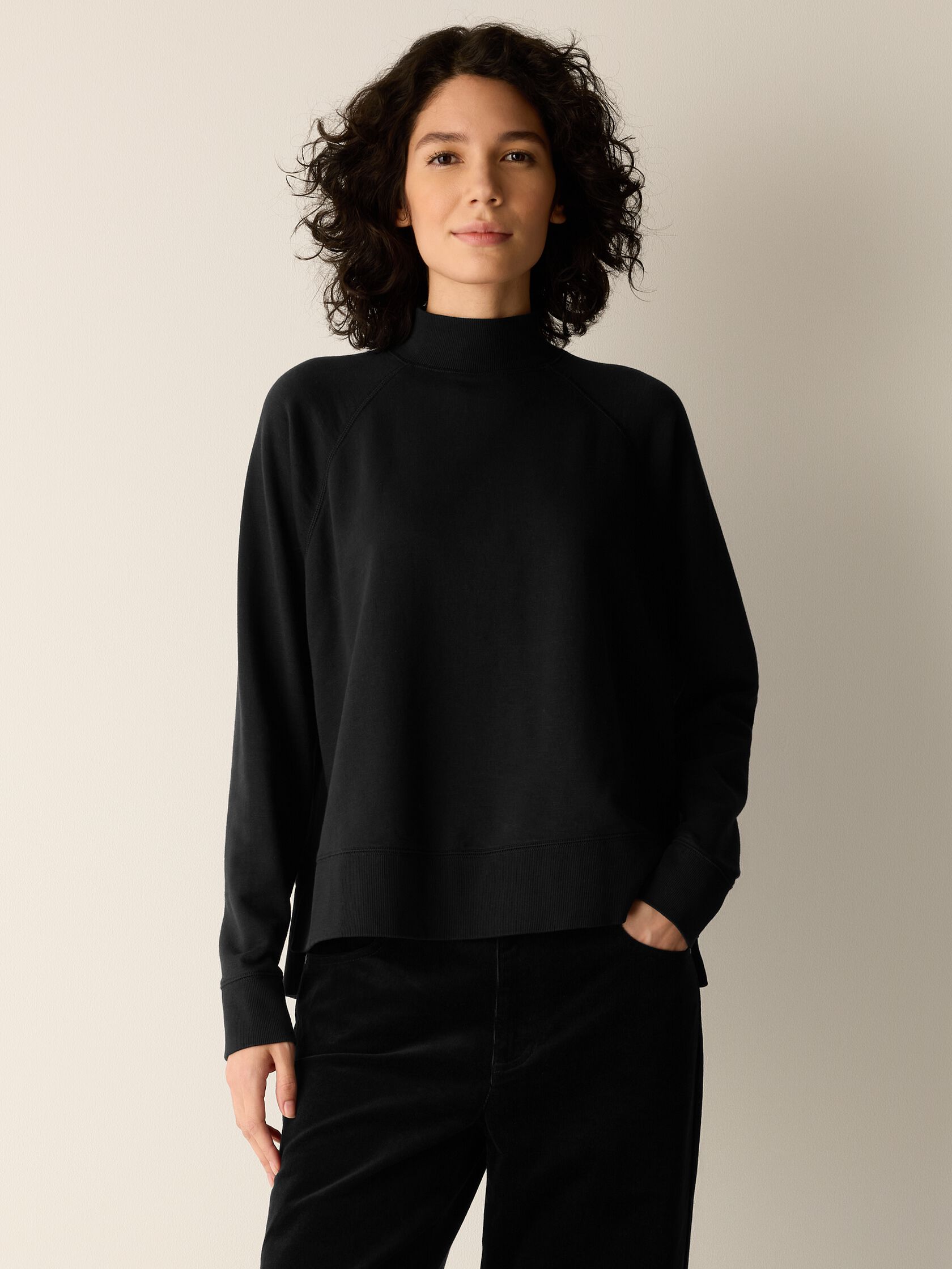 Garment-Dyed Organic Cotton Terry High Neck Top