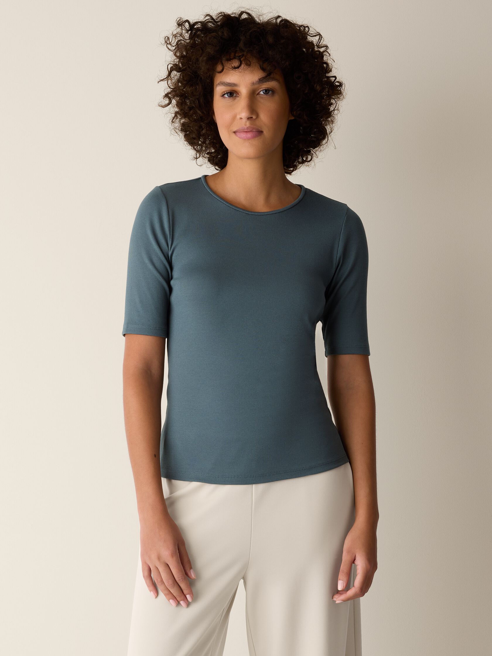 Organic Cotton Stretch Rib Crew Neck Tee