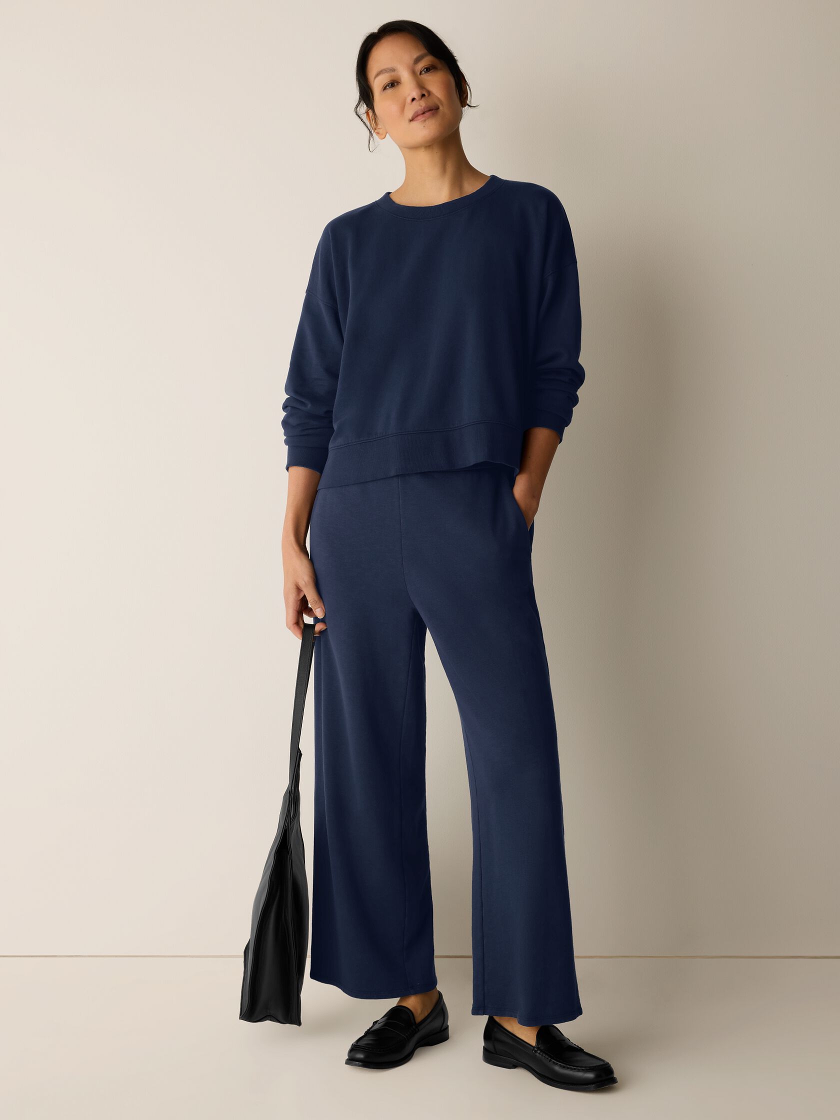 Garment-Dyed Organic Cotton Terry Wide-Leg Pant