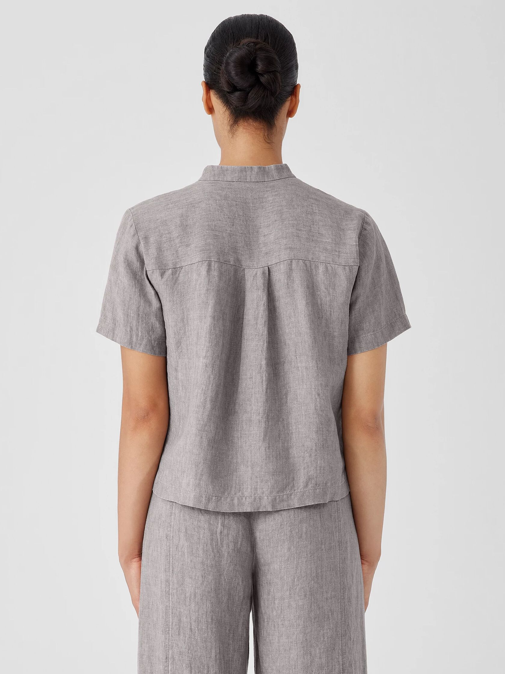 Washed Organic Linen Délavé Band Collar Shirt