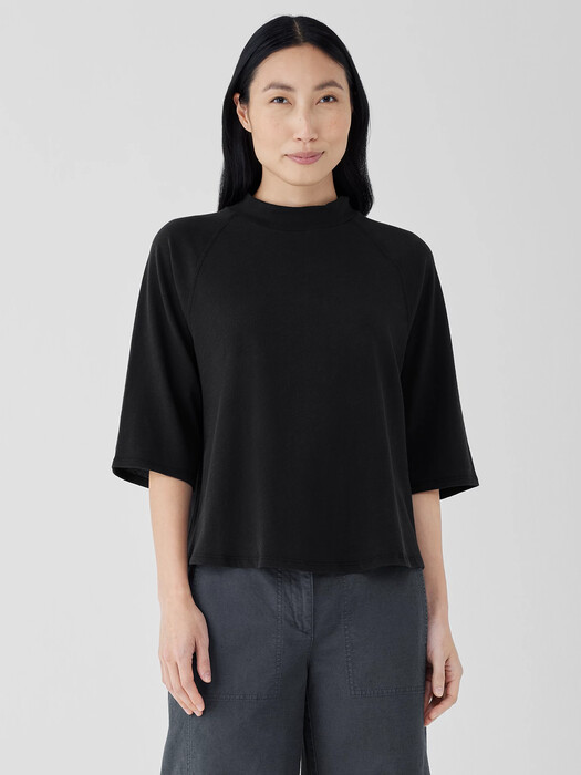 Cozy Organic Cotton Slub Mock Neck Top EILEEN FISHER