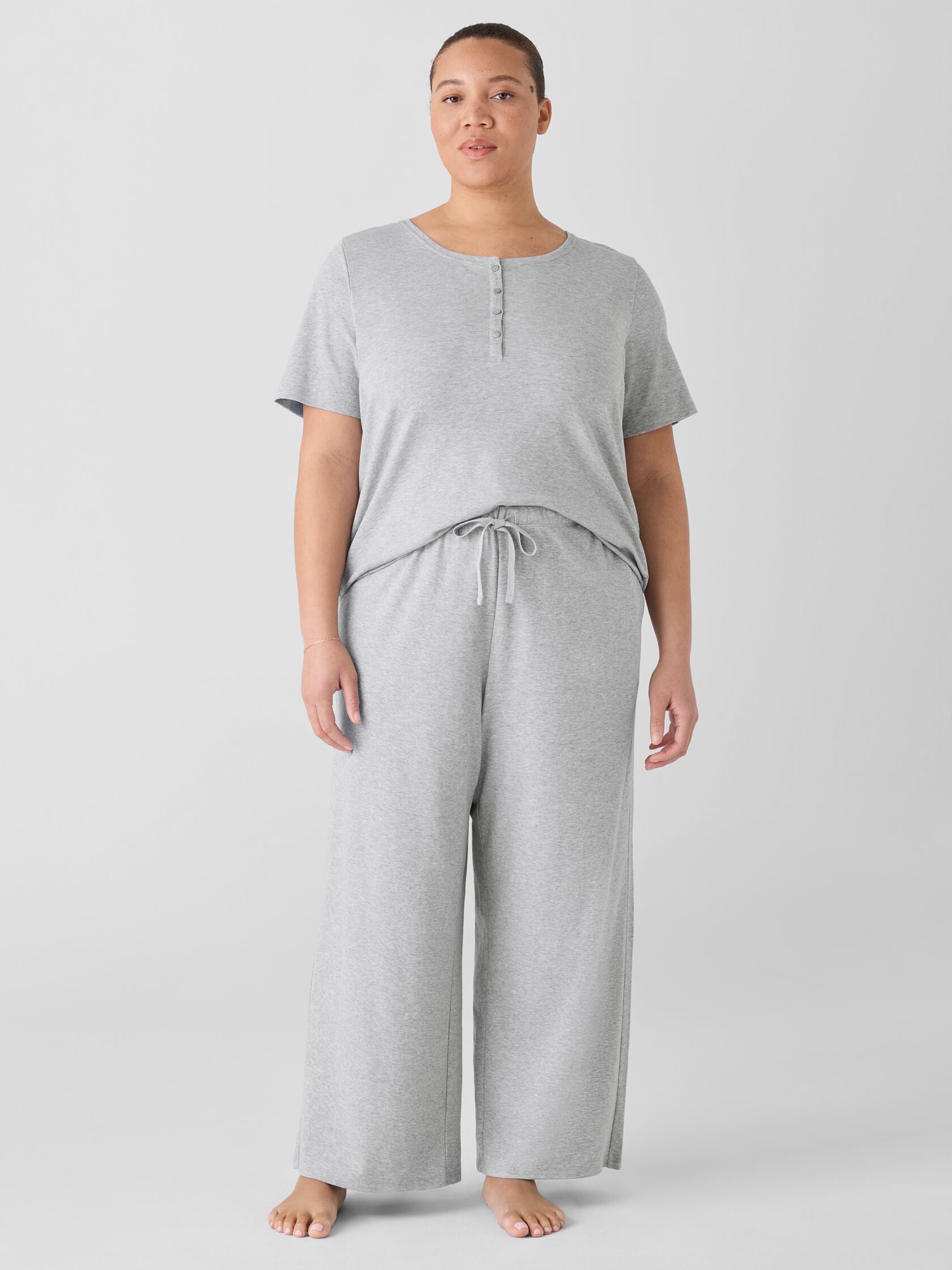 Mélange Organic Cotton Interlock Henley Sleep Top