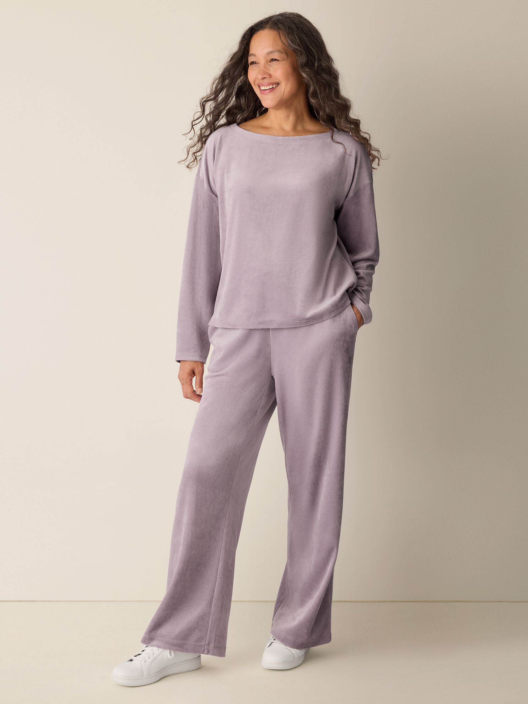 Cozy Velour Knit Bateau Neck Top