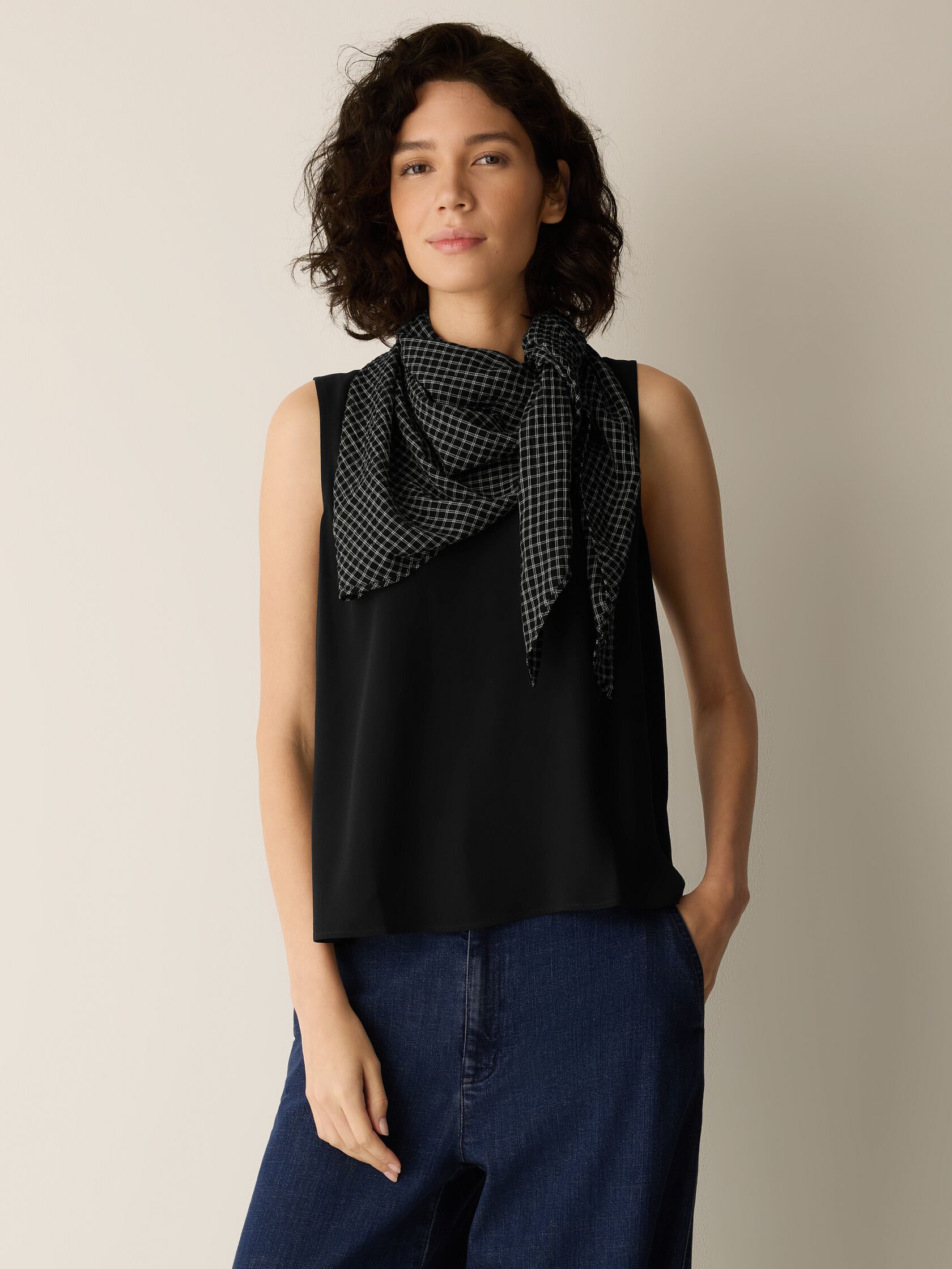 Windowpane Crinkle Weave Triangle Scarf