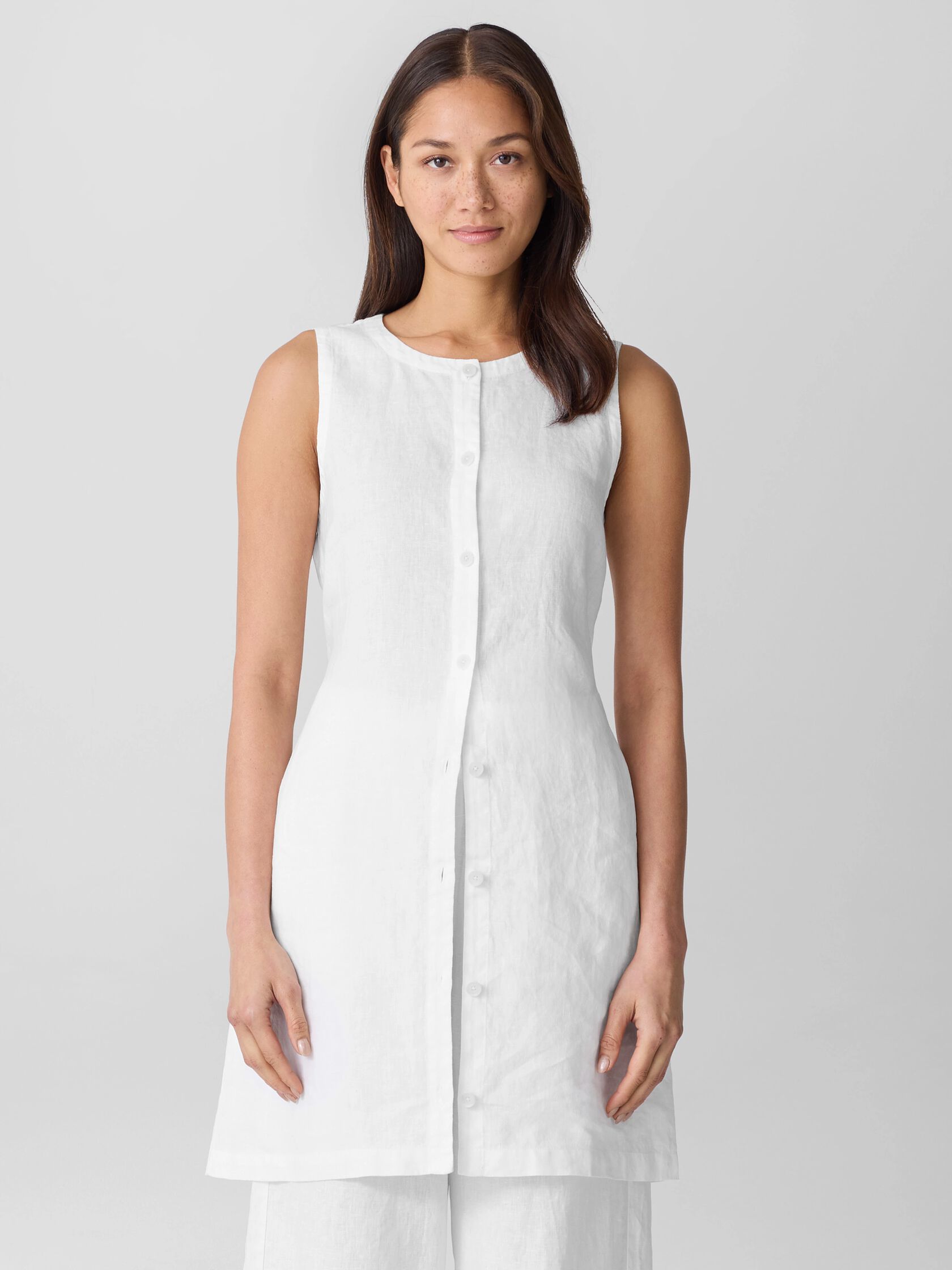 Organic Linen Round Neck Long Vest