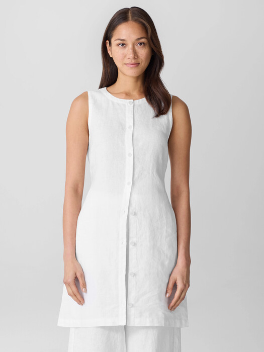 Organic Linen Round Neck Long Vest