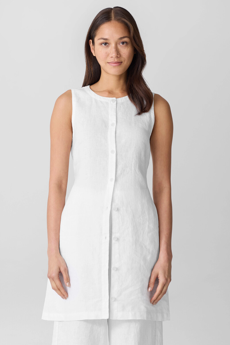 Organic Linen Round Neck Long Vest Organic Linen Round Neck Long Vest
