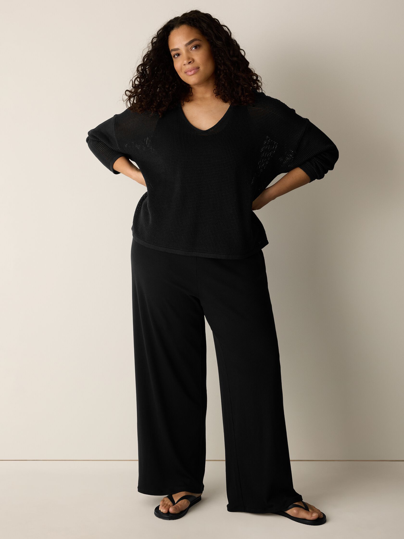 Ribbed Knit Wide-Leg Pant