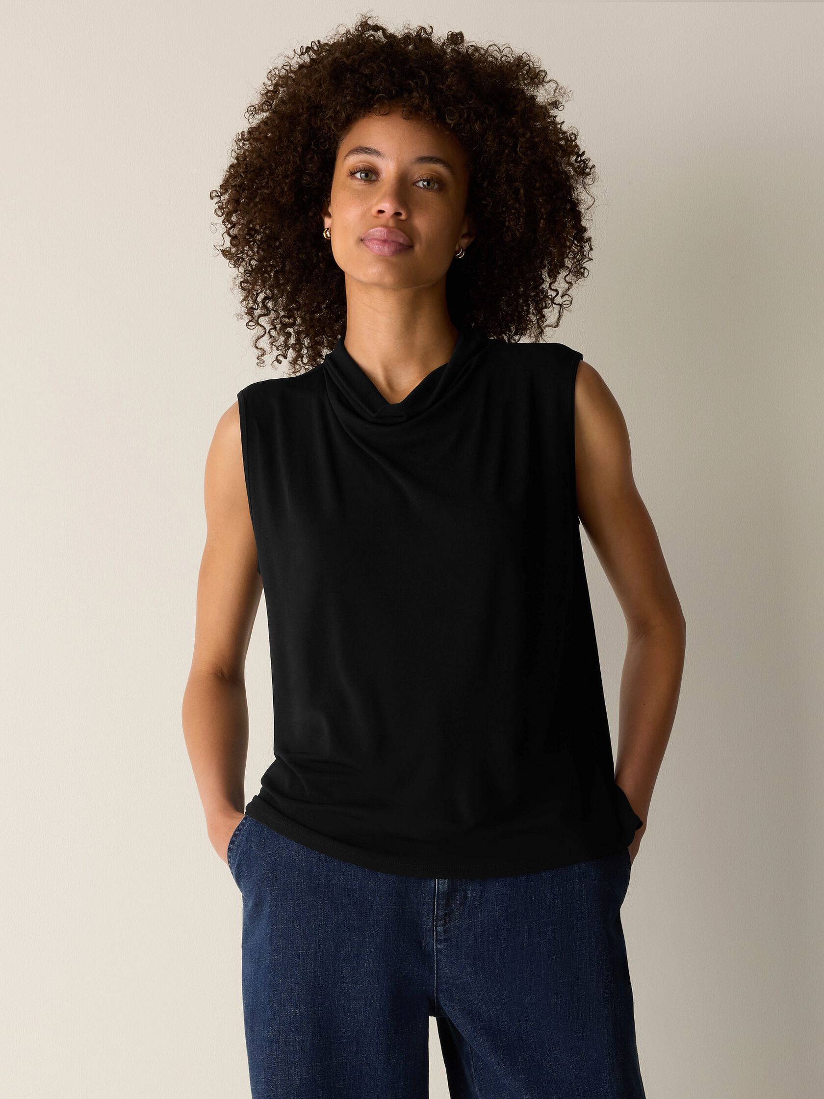 Stretch Silk Jersey Cowl Neck Tank