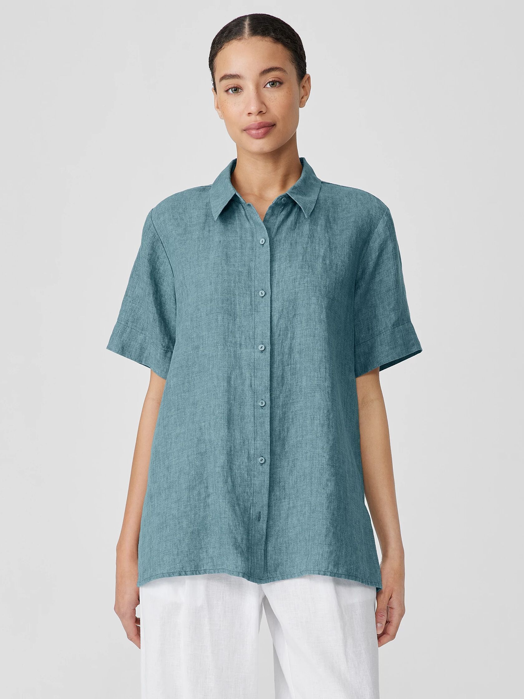 Washed Organic Linen Délavé Short-Sleeve Shirt