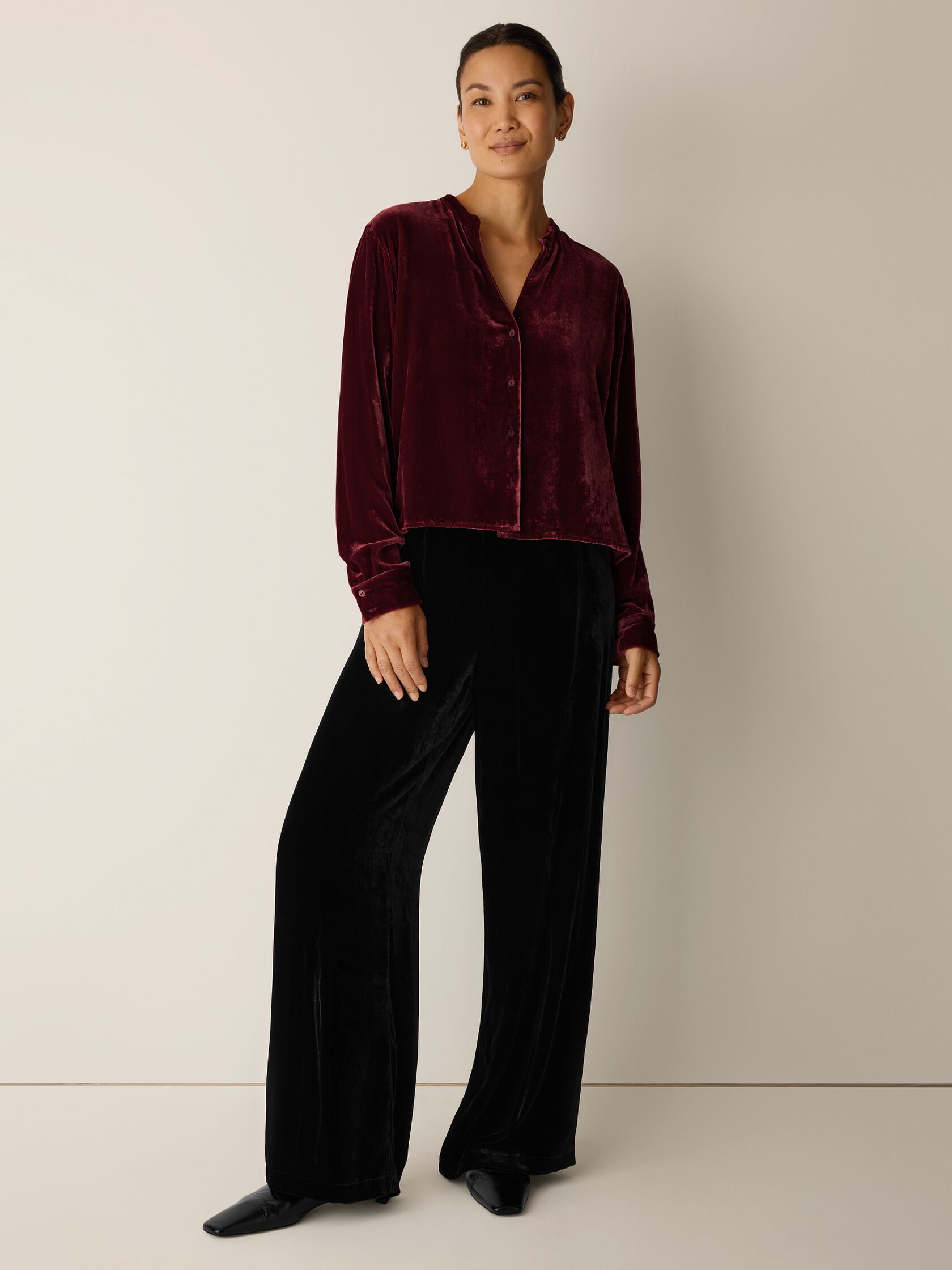 Velvet Band Collar Shirt